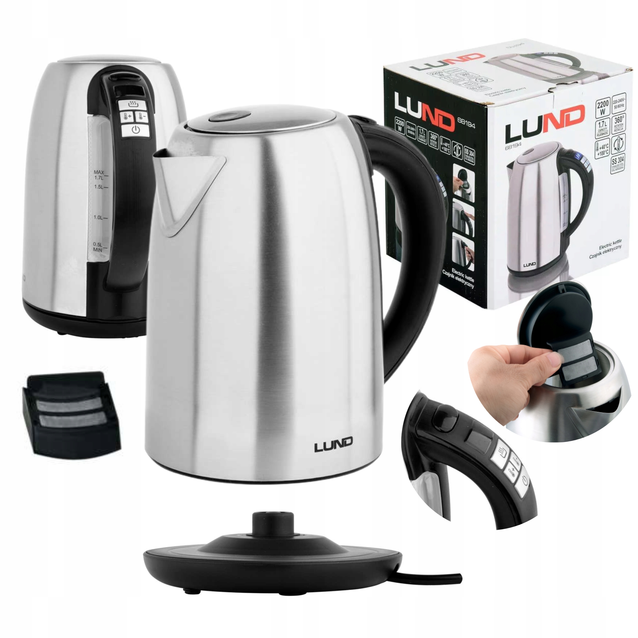 LUND CZAJNIK ELEKTRYCZNY 1,7L STAL NIERDZEWNA REGULACJA TEMPERATURY 68194