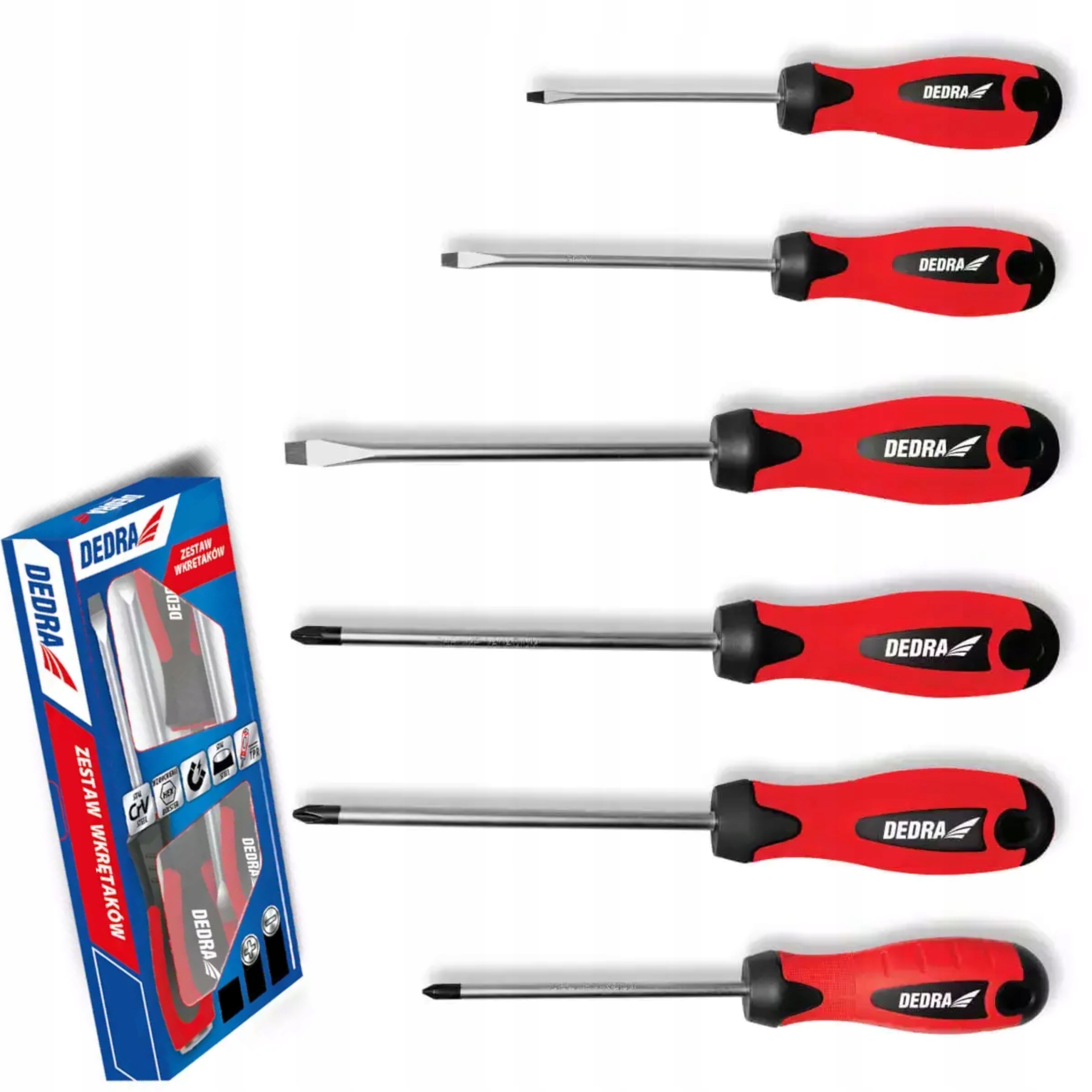 DEDRA ZESTAW WKRĘTAKÓW ZE STALI CRV 6 SZTUK PŁASKIE KRZYŻAKOWE 06A093