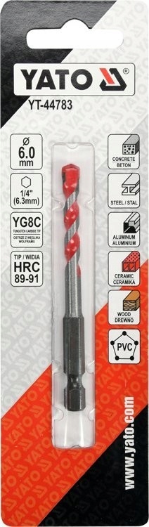 YATO WIERTŁO UNIWERSALNE SPIRALNE 6MM SZEŚCIOKĄTNY UCHWYT HEX YT-44783
