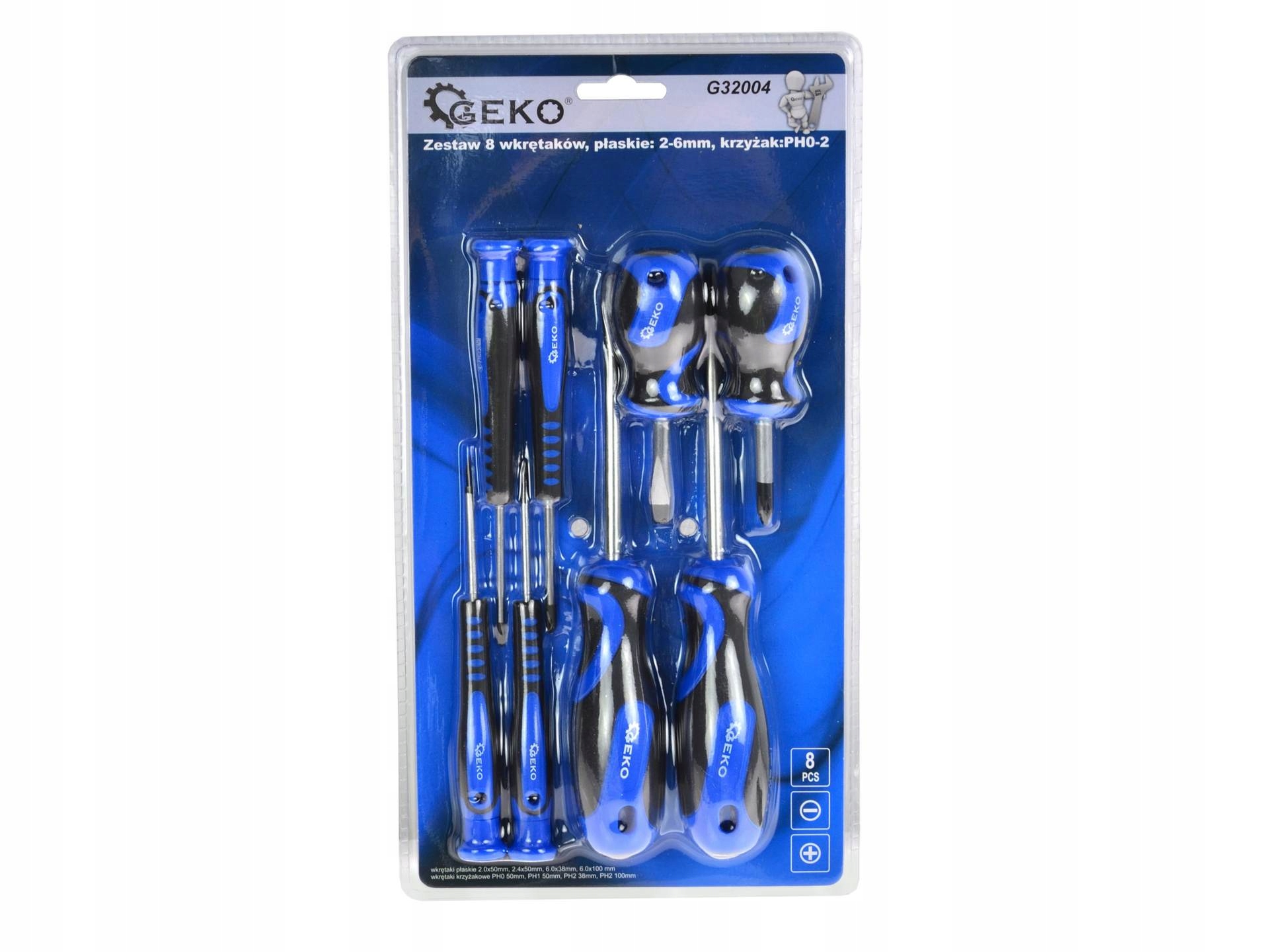 GEKO ZESTAW 8 WKRĘTAKÓW PŁASKIE: 2-6MM KRZYŻAK: PH0-2G32004 ŚRUBOKRĘTY TORX