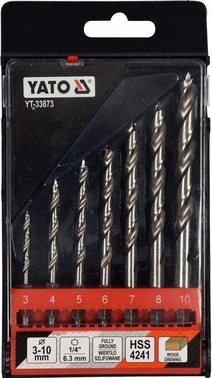 YATO WIERTŁA DO DREWNA SPIRALNE HSS 3-10MM HEX 7sz