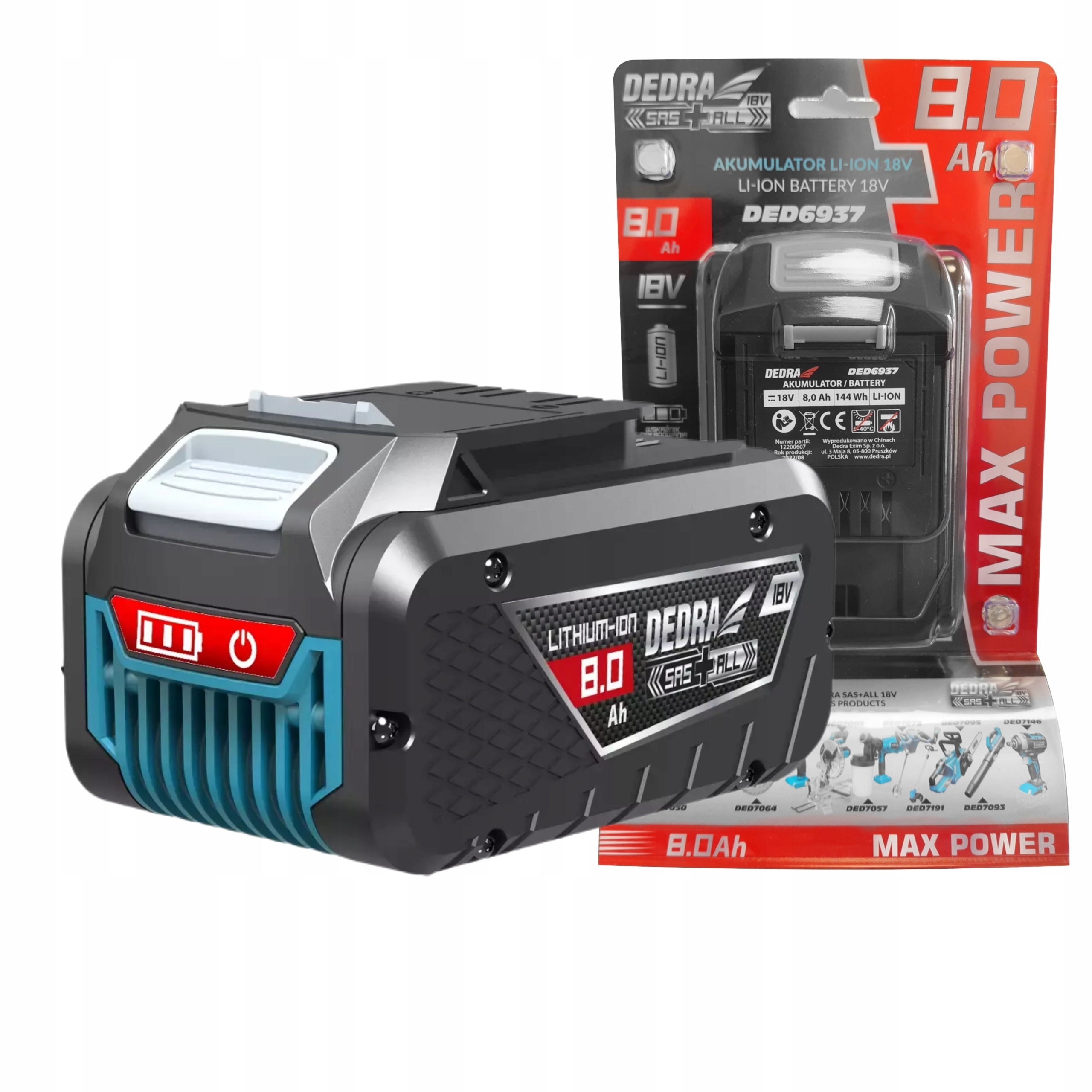 DEDRA AKUMULATOR BATERIA DO NARZĘDZI SYSTEMU SAS+ALL 18V LI-ION 8Ah DED6937