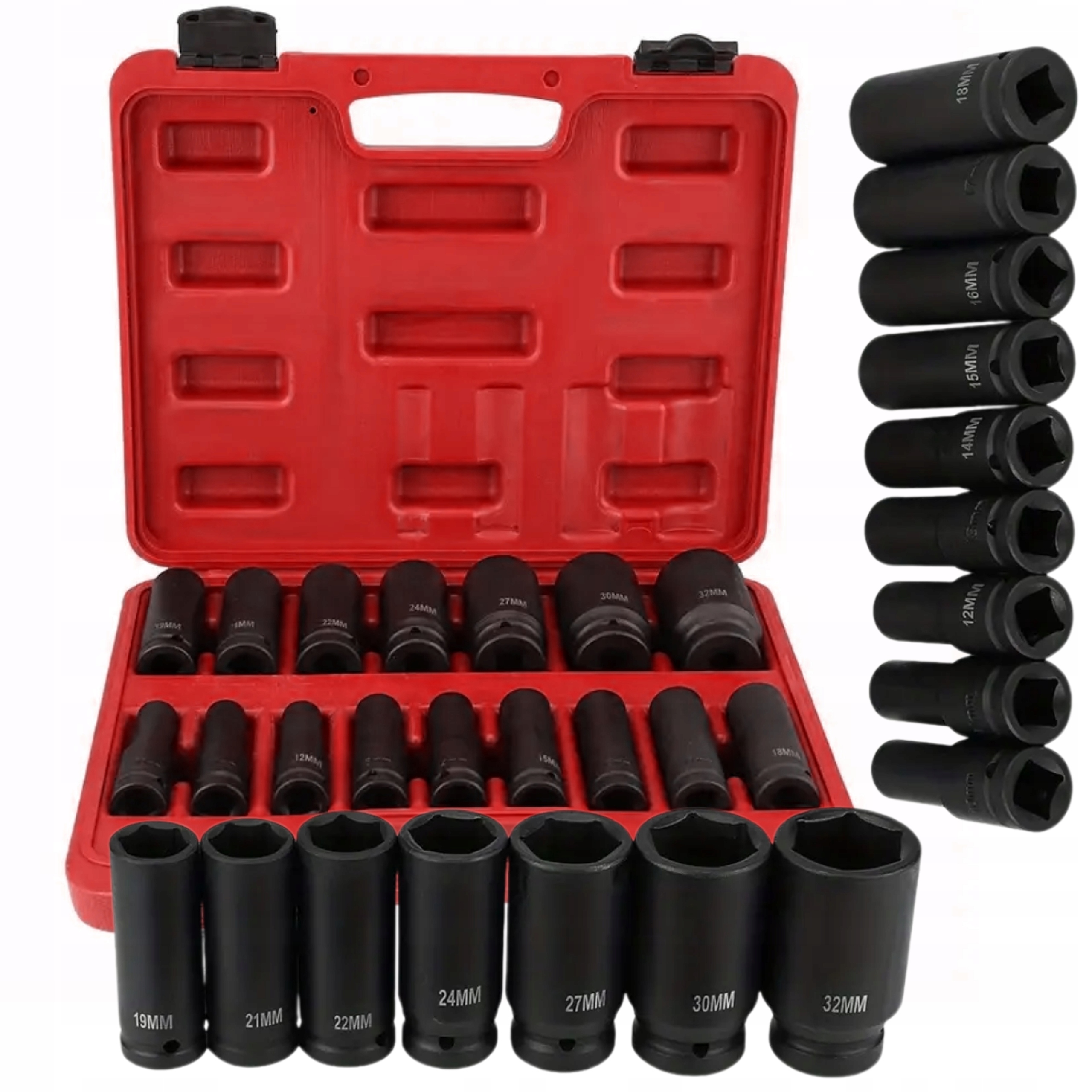 ZESTAW NASADKI UDAROWE 1/2" 10-32 mm 16szt. DŁUGIE KRÓTKIE WALIZKA KD11769
