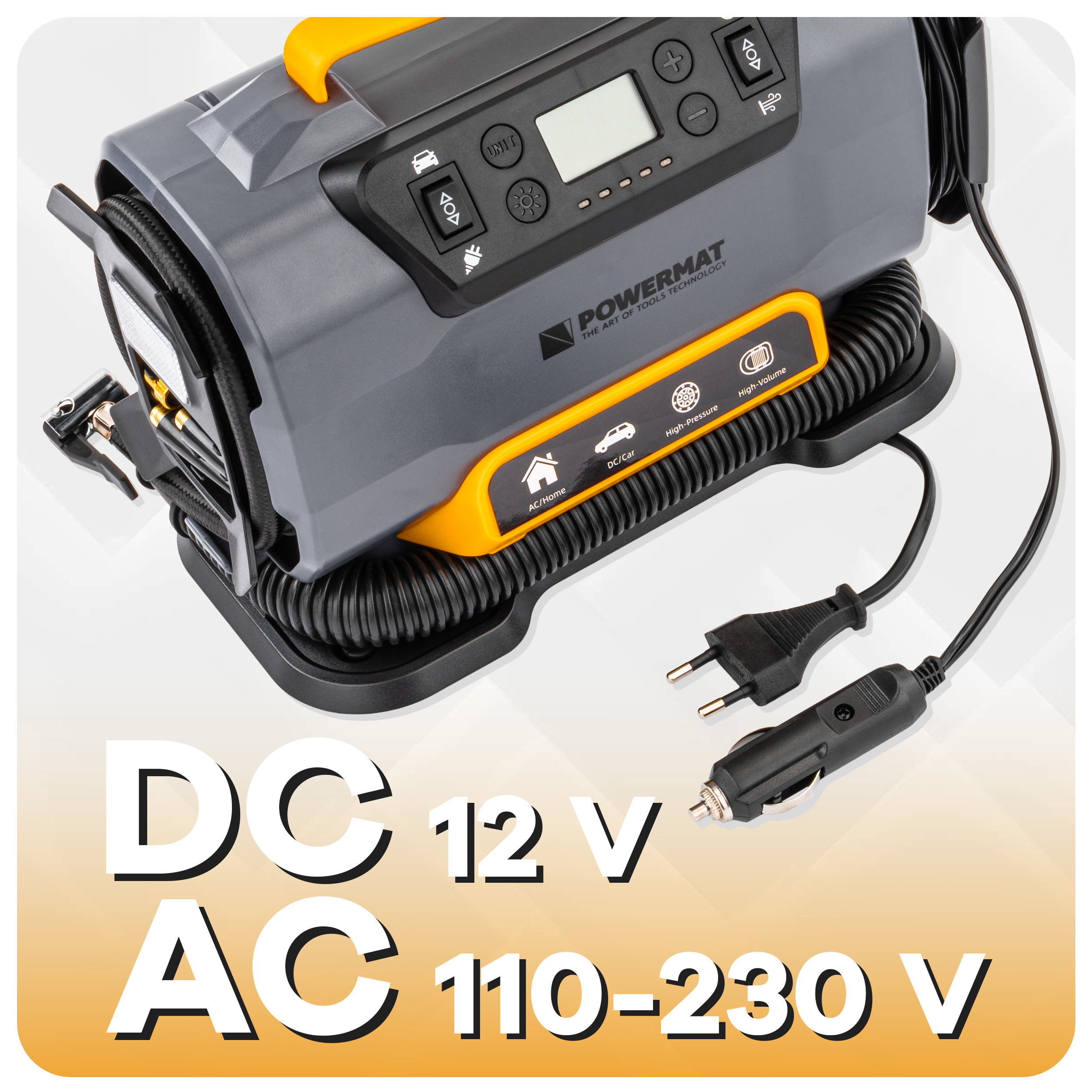 KOMPRESOR SAMOCHODOWY 12 V 230 V POMPKA 10 BAR DO OPON AUTA ROWERU MATERACY