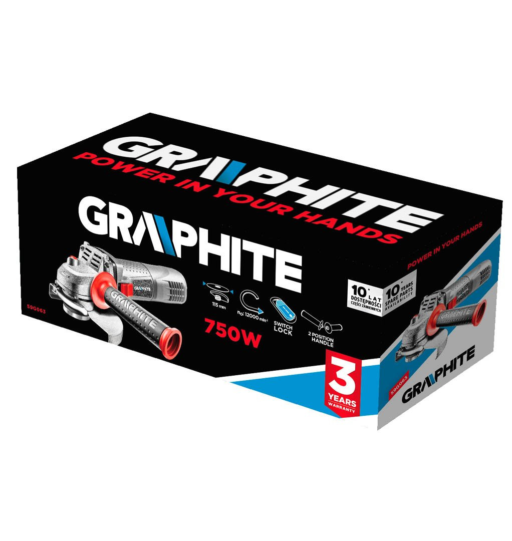 GRAPHITE SZLIFIERKA KĄTOWA POLERKA 750W TARCZA 115x22.2mm 12 000 MIN 59G063