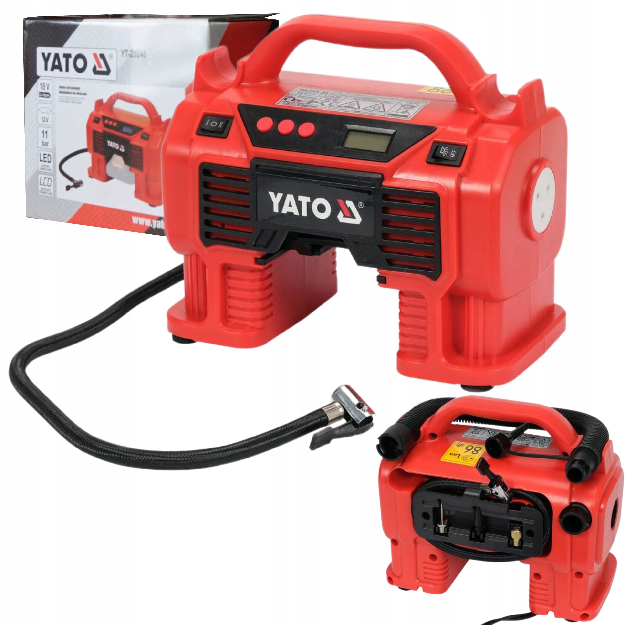 YATO KOMPRESOR SPRĘŻARKA SAMOCHODOWA Akumulatorowa 18V +12V YT-23248 11 BAR