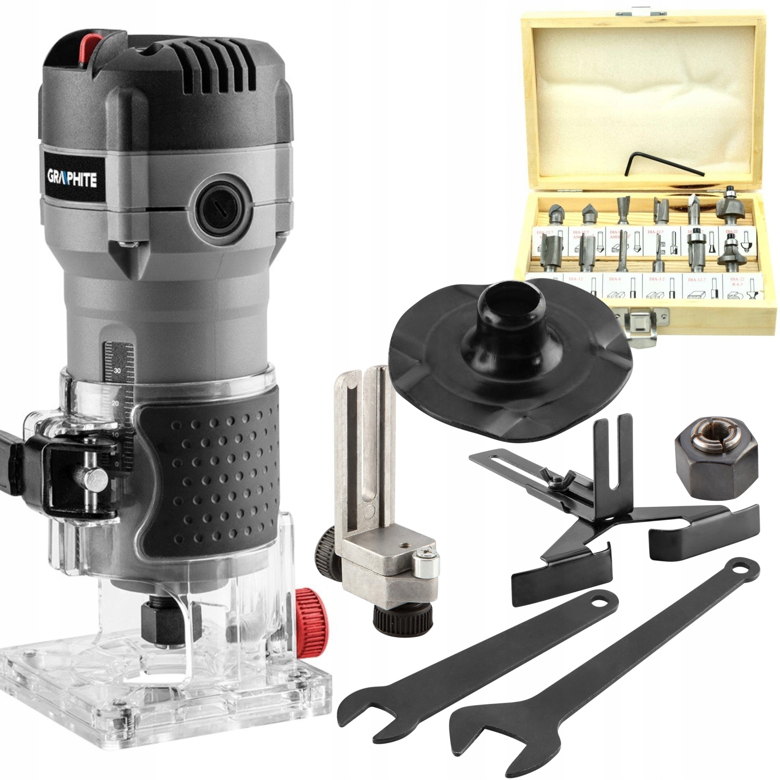 GRAPHITE FREZARKA KRAWĘDZIOWA TRYMER KRAWĘDZI 6-8MM 510W 59G718 +FREZY 12el