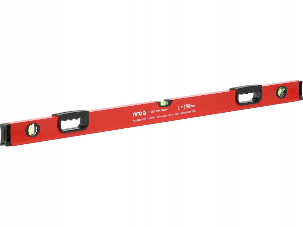 YATO POZIOMNICA ALUMINIOWA 2 UCHWYTY 3 LIBELLE 1200 MM 1,5 MM YT-3025