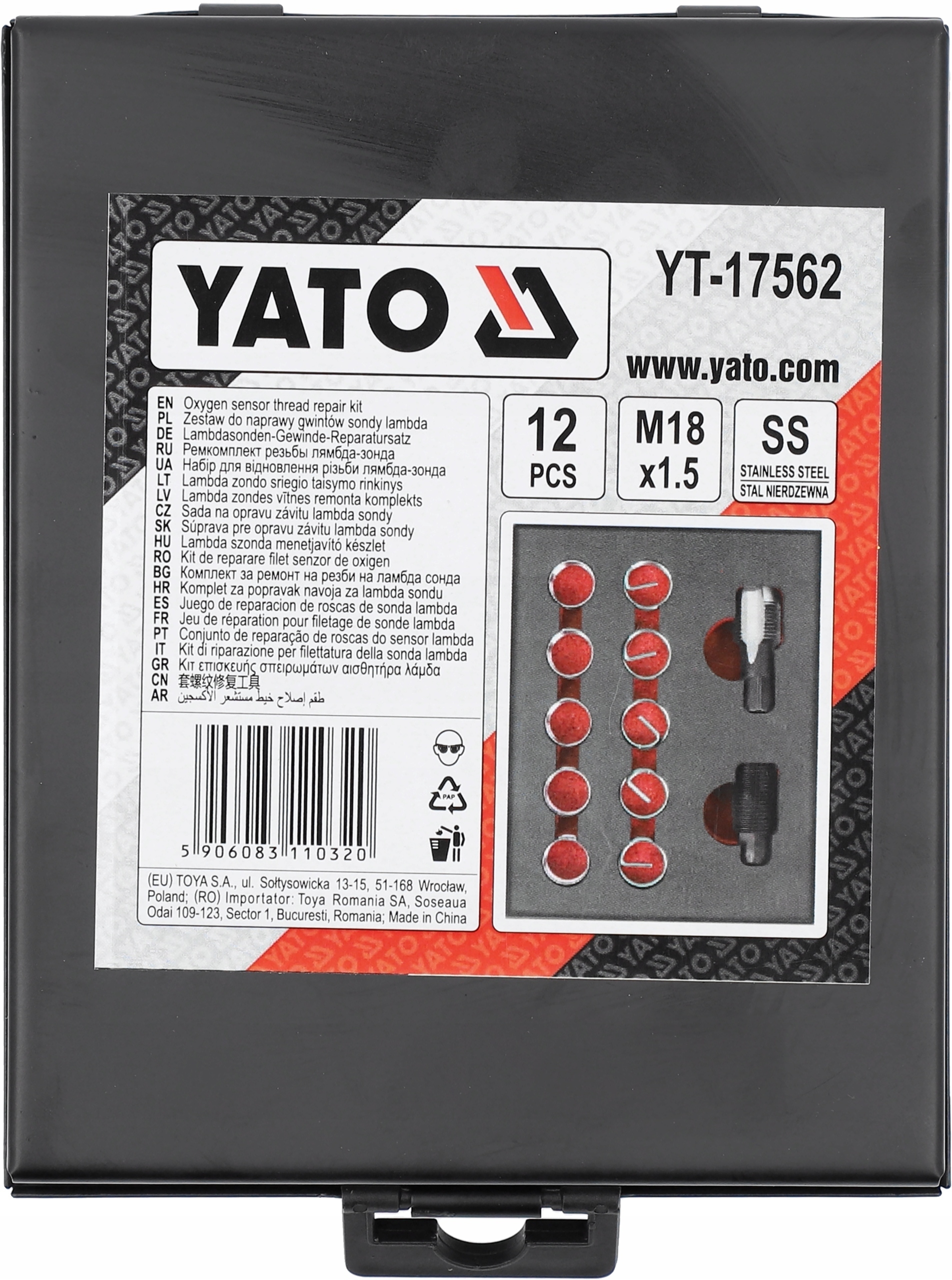 YATO ZESTAW DO NAPRAWY GWINTÓW SONDY LAMBDA 12 ELEMENTÓW M18x1,5mm YT-17562