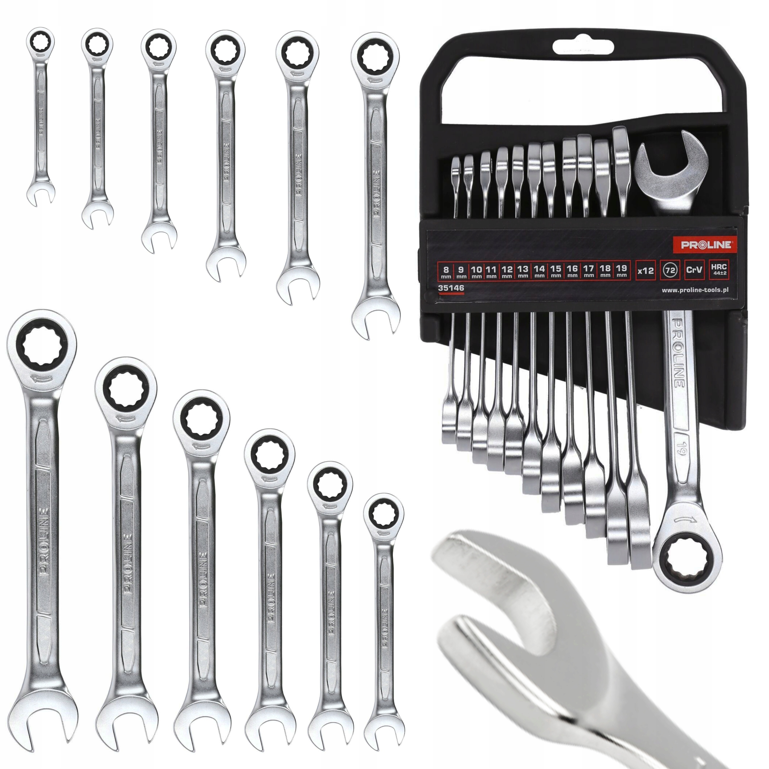 PROLINE ZESTAW KLUCZY OCZKOWO-PŁASKICH Z GRZECHOTKĄ 12 SZTUK 8-19MM 35146