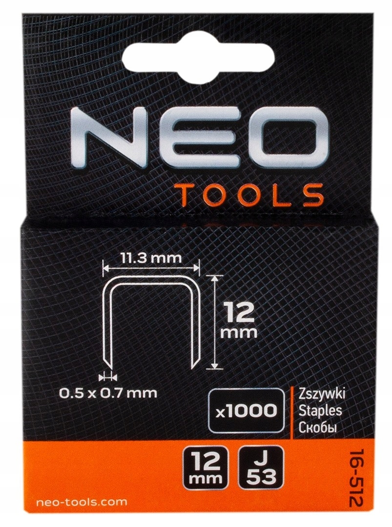 NEO TOOLS ZSZYWKI TYP J, 12 MM, 1000 SZTUK TAPICERSKIE DEKORATORSKIE 16-512