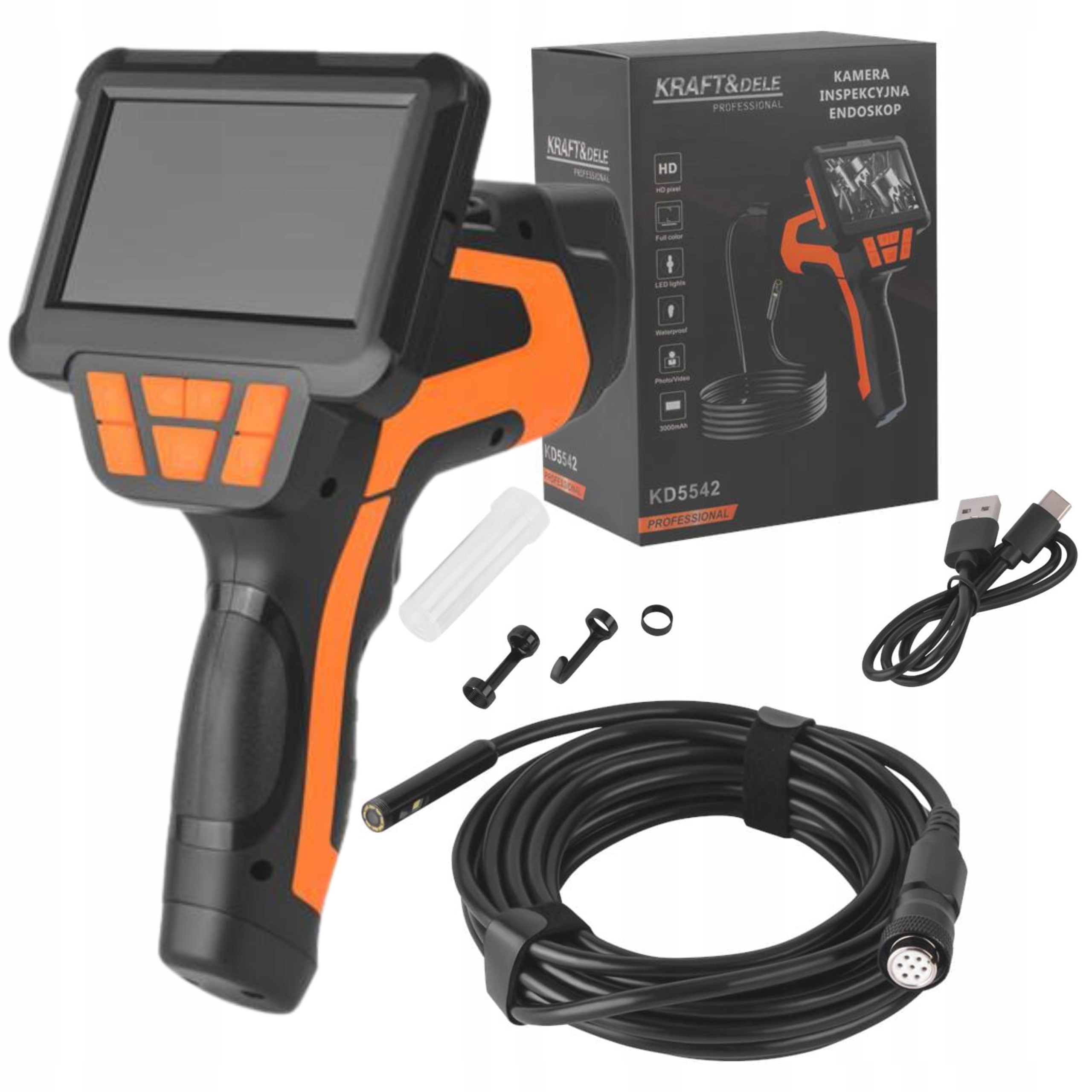 KRAFT&DELE KAMERA ENDOSKOPOWA 3000mAh LCD PRZEWÓD 5m KD5542