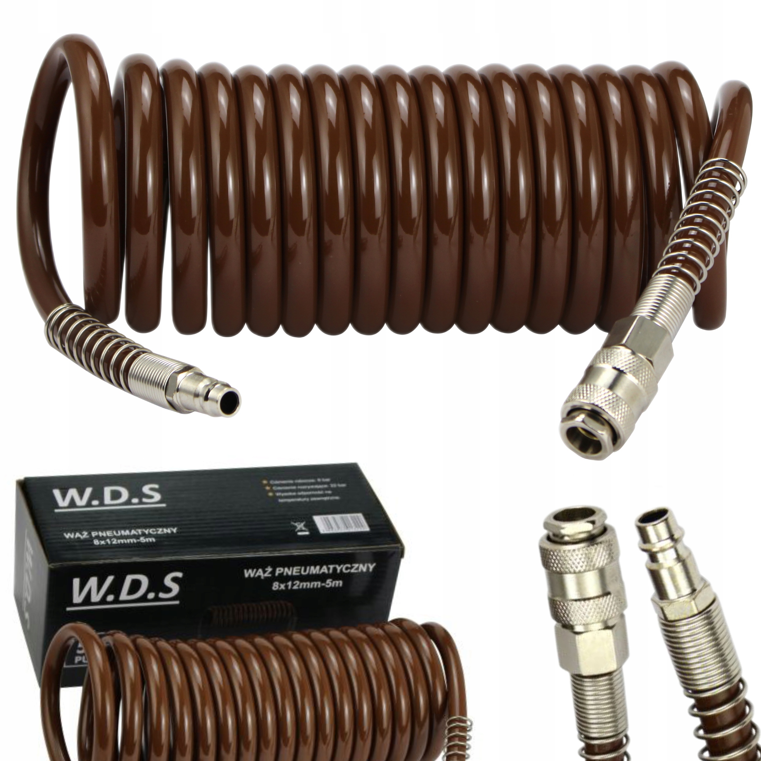 WĄŻ PRZEWÓD DO SPRĘŻARKI PNEUMATYCZNY SPIRALNY 8X12MM 5M KRAFT&DELE WDS2150