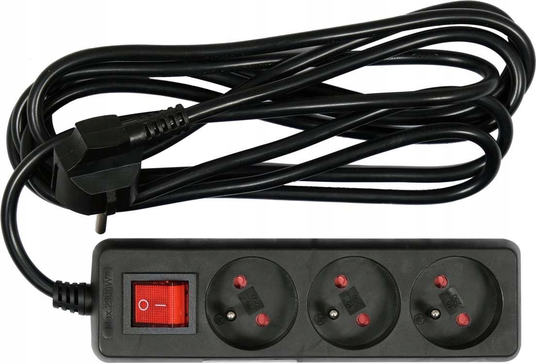 PRZEDŁUŻACZ ELEKTRYCZNY 3 GNIAZDA 3 METRY CZARNY