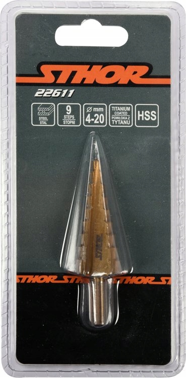 STHOR WIERTŁO STOPNIOWE CHOINKOWE 9-STOPNIOWE HSS DO METALU 4-20MM 22611