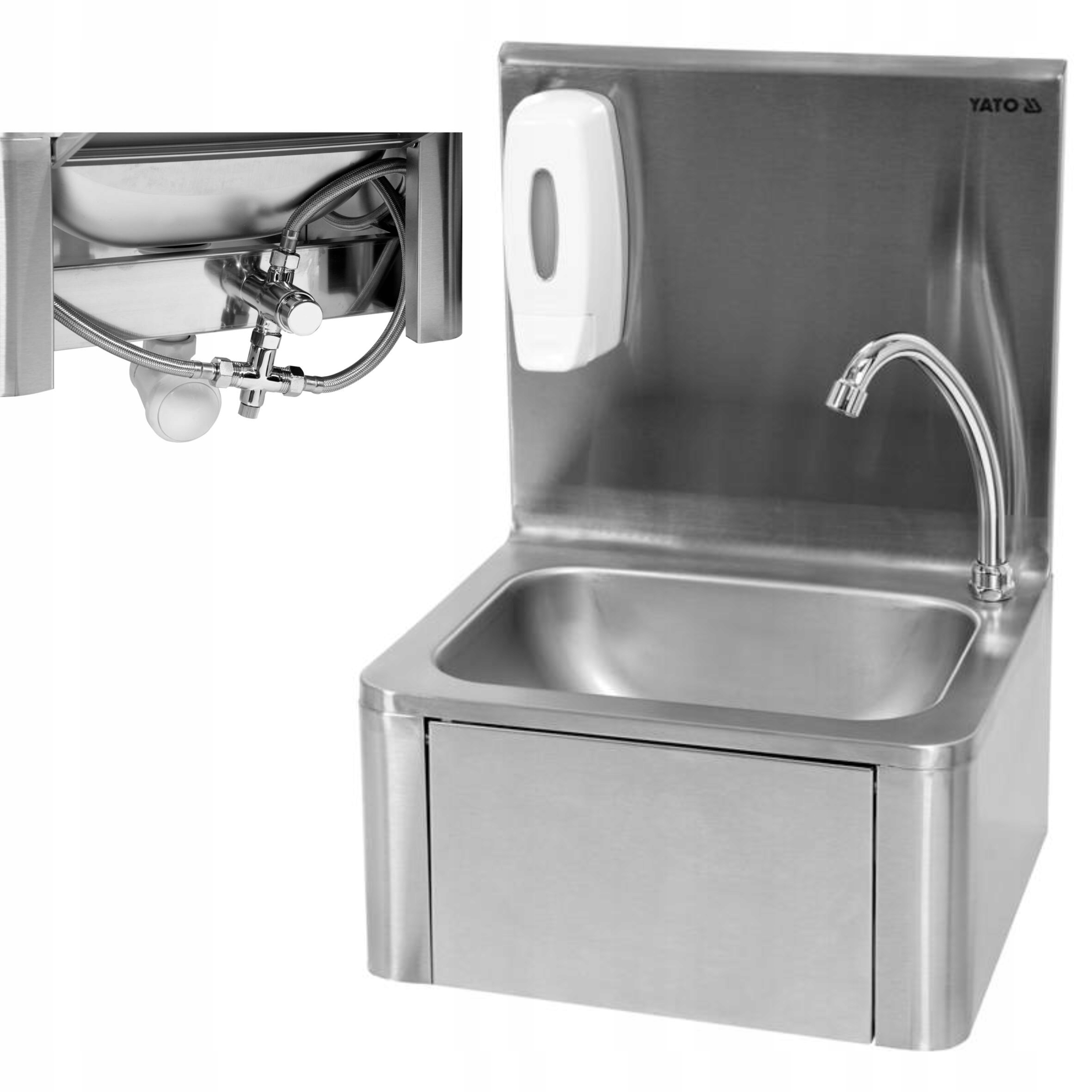 YATO GASTRO UMYWALKA DO RĄK WŁĄCZANA KOLANEM DOZOWNIK 400x330x570mm YG10010