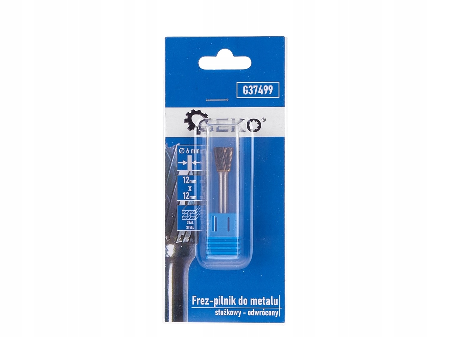 GEKO FREZ PILNIK DO METALU Z WĘGLIKA WOLFRAMU 12X12MM 6MM STOŻEK ODWRÓCONY