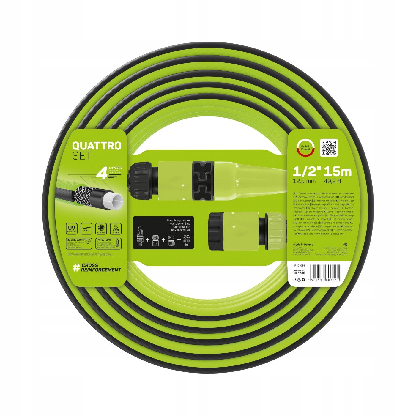 CELLFAST WĄŻ OGRODOWY QUATTRO 1/2'' 15MB +ZŁĄCZKI ZESTAW ZRASZAJĄCY POLSKI