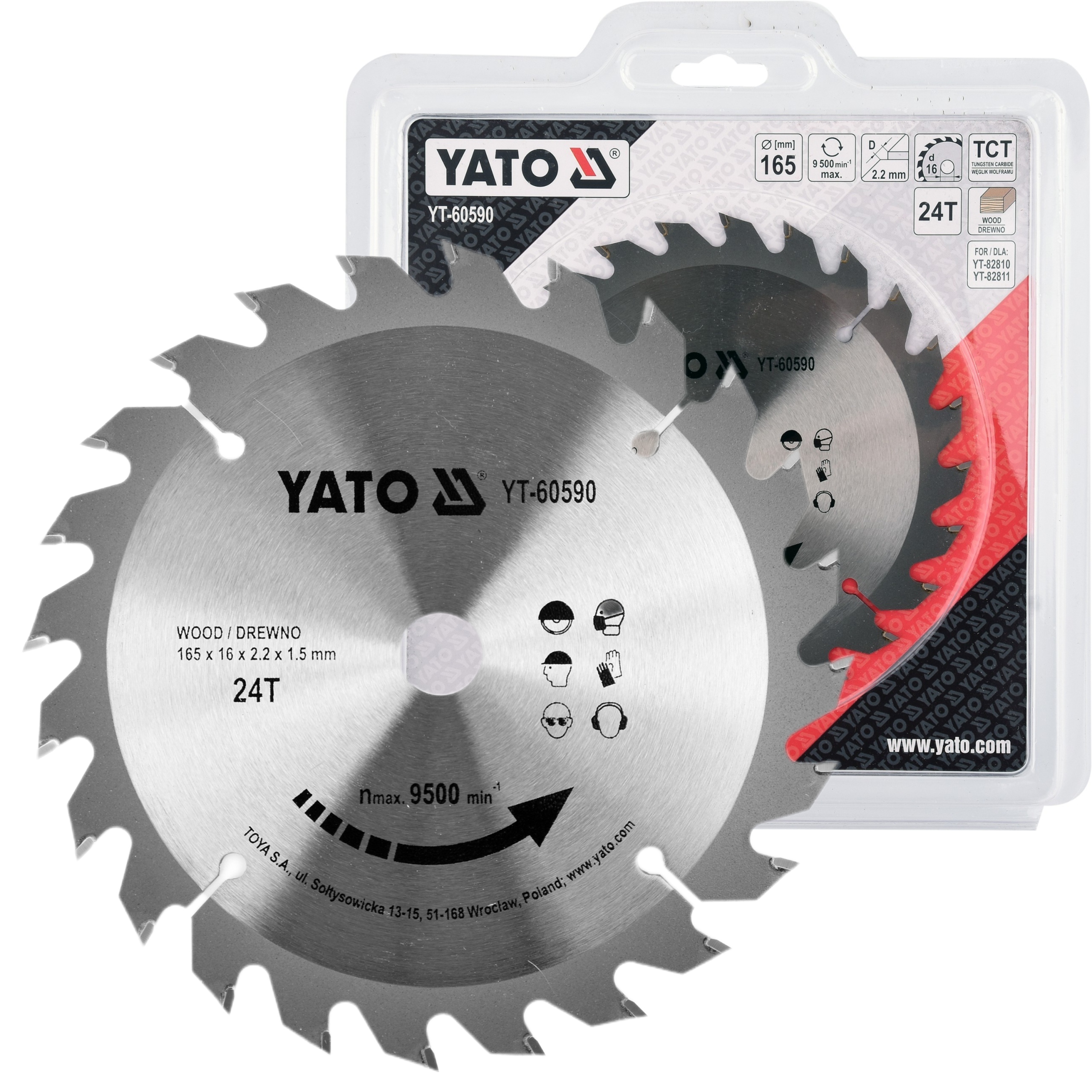 YATO TARCZA WIDIOWA ZĘBY Z WĘGLIKA WOLFRAMU DO DREWNA 165X16MM 24T YT-60590