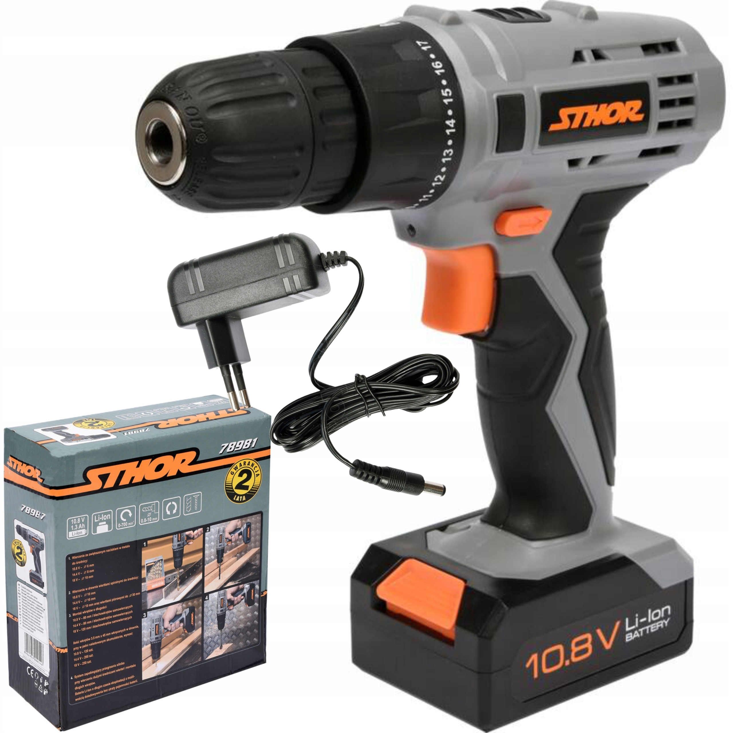WIERTARKO-WKRĘTARKA AKUMULATOROWA 10,8V 1 BIEG +1,3 AH +ŁAD Sthor 78981