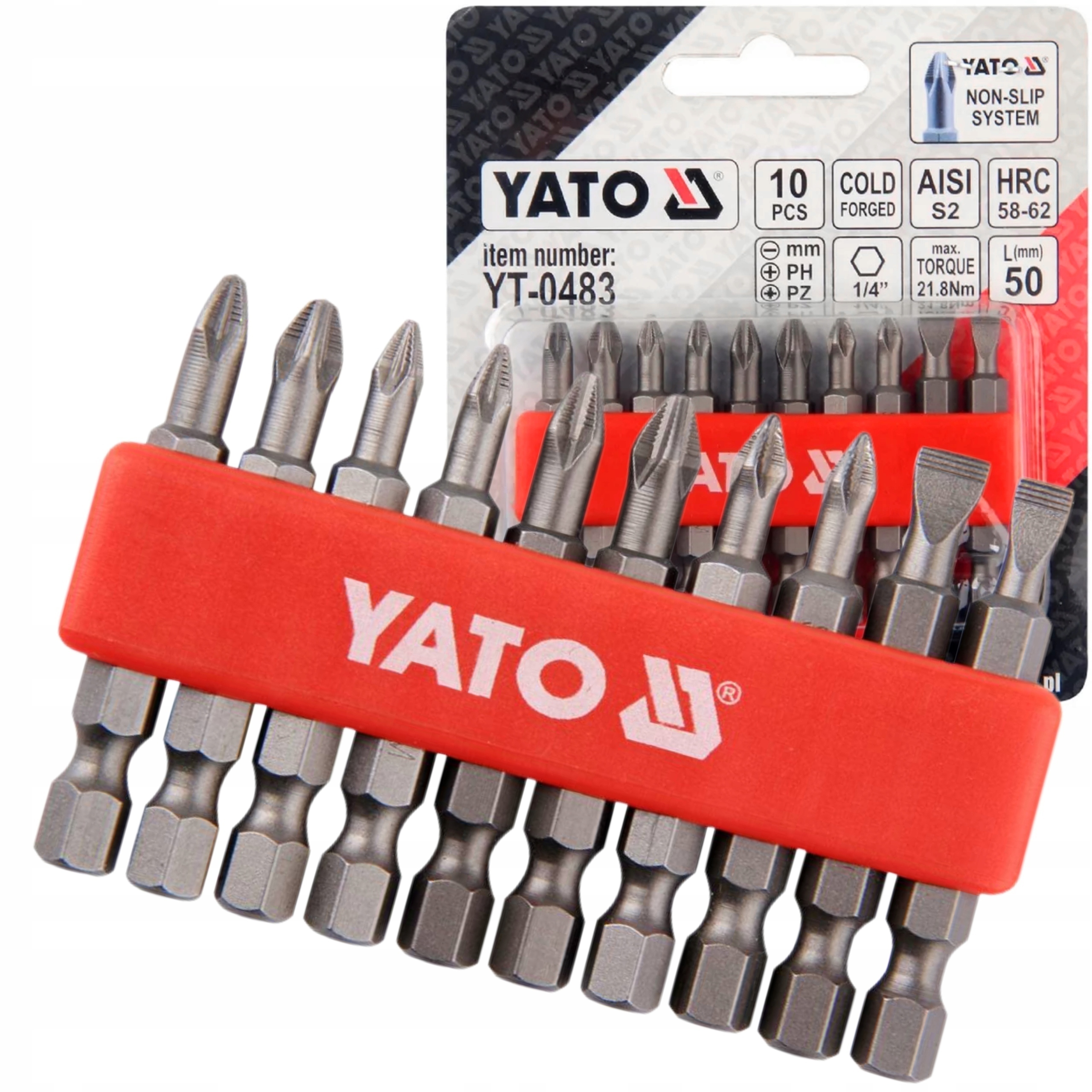 YATO ZESTAW KOŃCÓWKI WKRĘTAKOWE 50 MM MIX 10 SZT BITY GROTY 1/4" YT-0483