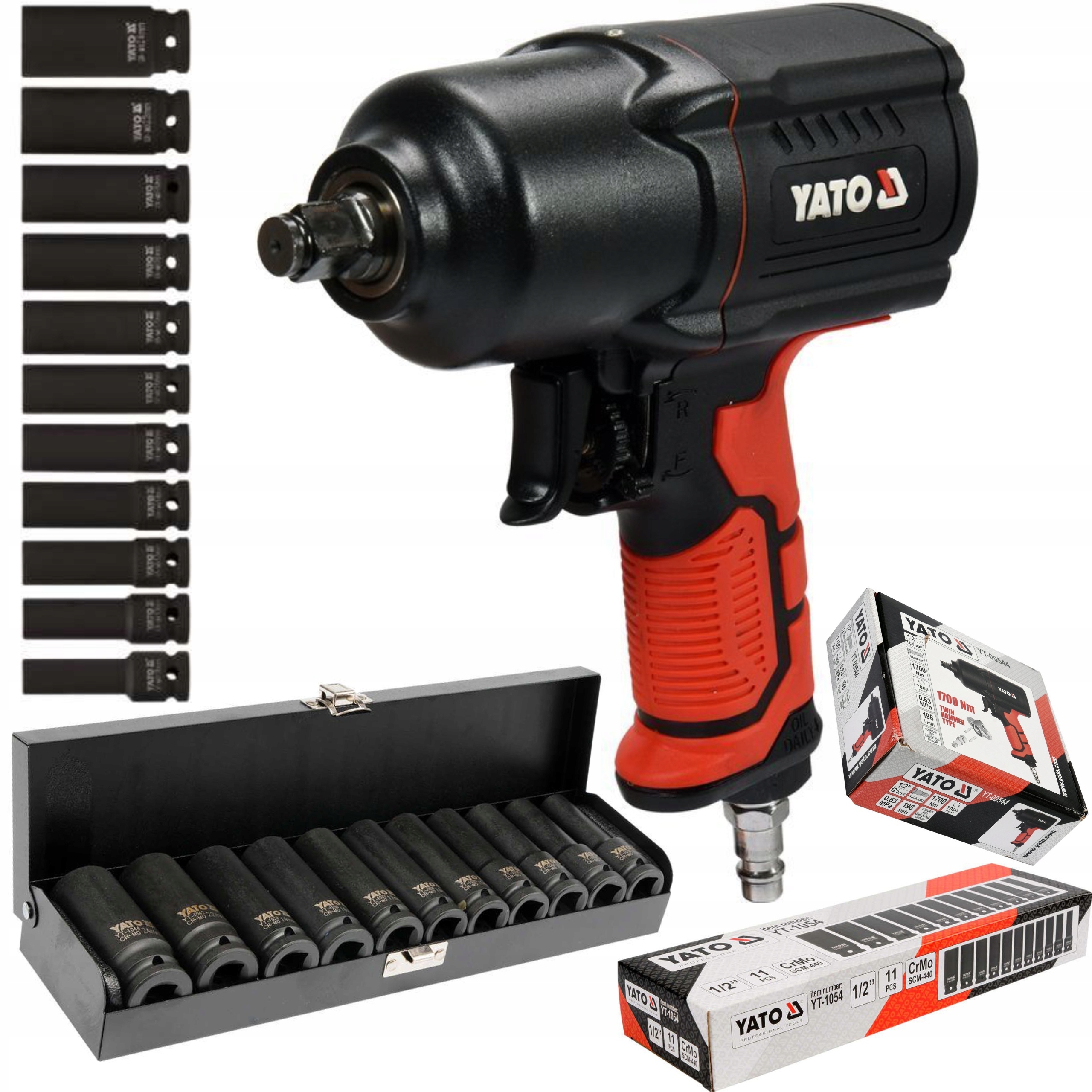 YATO KLUCZ PNEUMATYCZNY UDAROWY DO KÓŁ 1/2 1700Nm YT-09544 +NASADKI UDAROWE