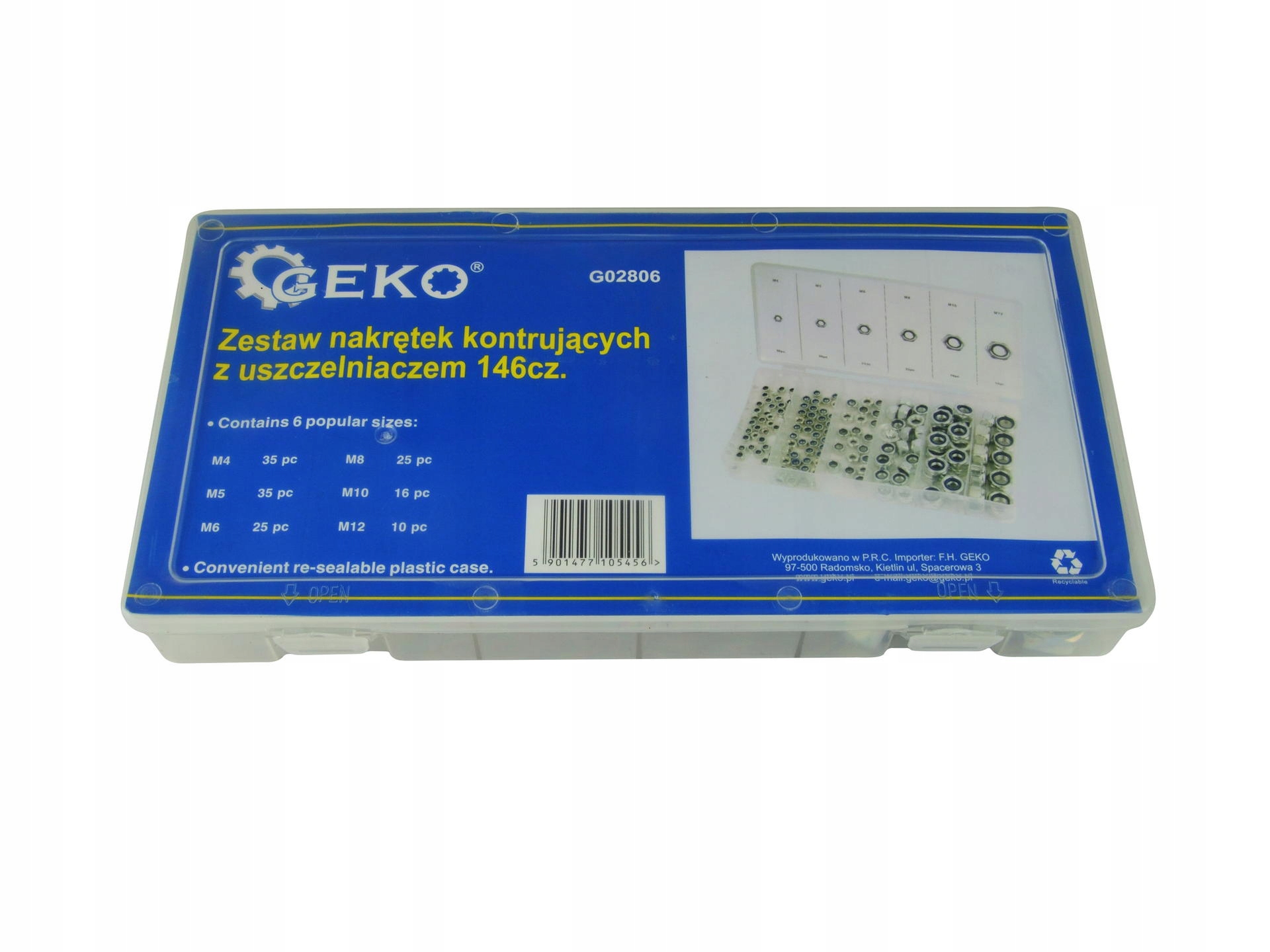 ZESTAW NAKRĘTEK G02806 KONTRUJĄCYCH Z USZCZELNIENIEM M4-M12 146 szt. GEKO