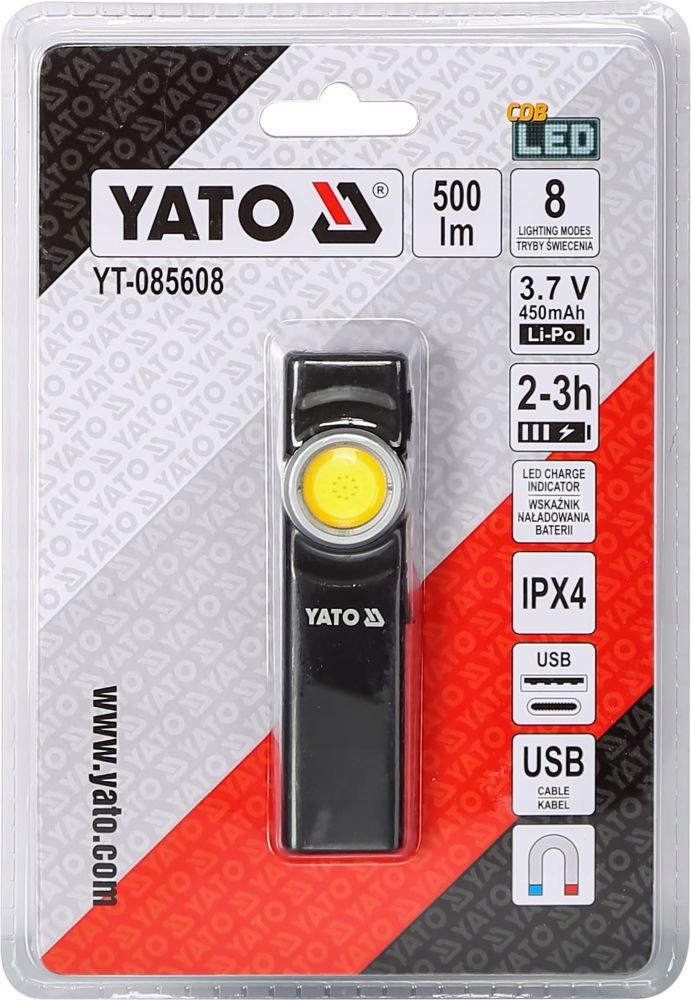 LATARKA ROBOCZA AKUMULATOROWA COB LED 8W 500LM 450mAh 8 TRYBÓW SLIM 085608