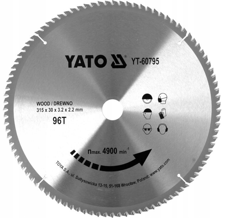 YATO TARCZA PIŁA TARCZOWA WIDIOWA DO CIĘCIA DREWNA 315X96TX30MM YT-60795