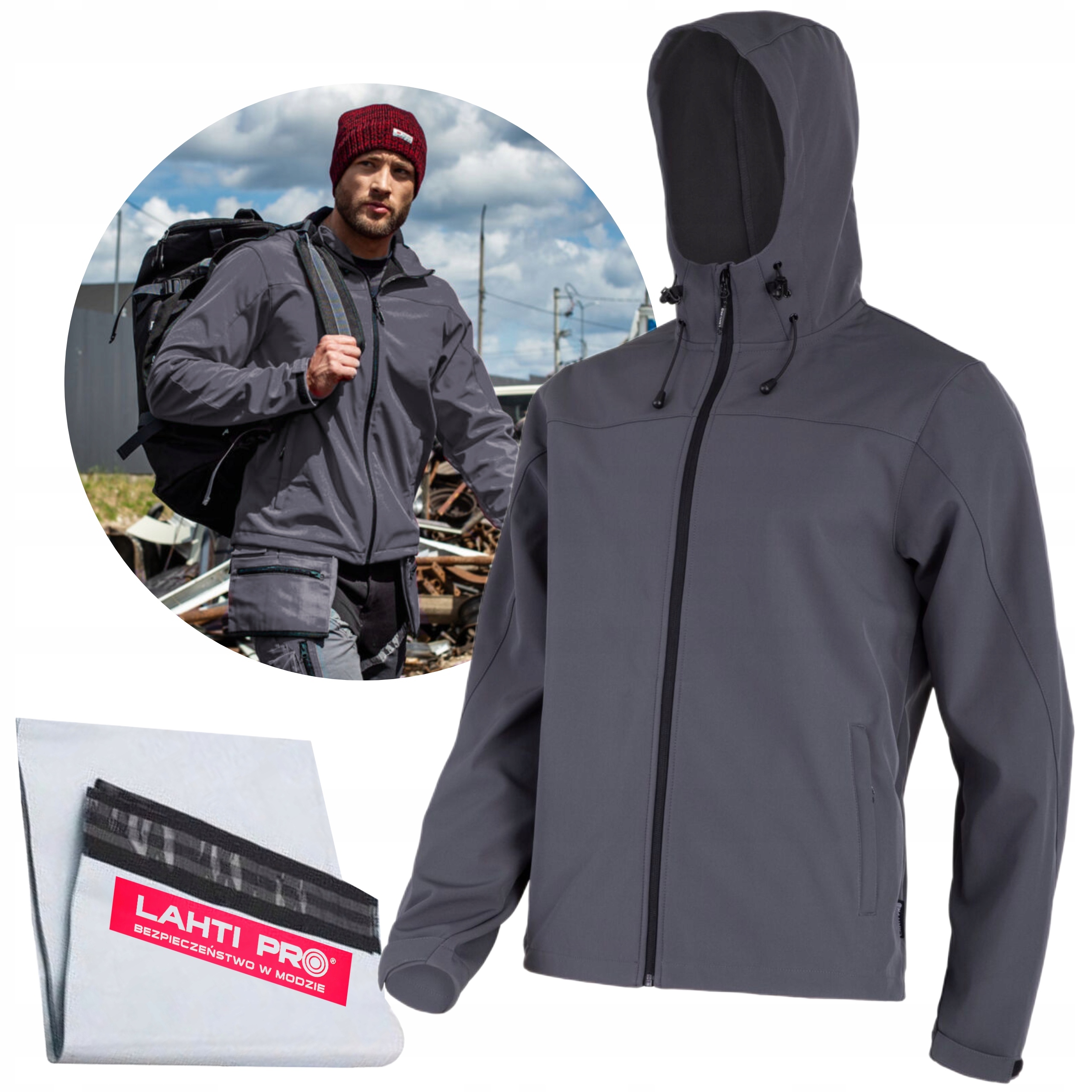 LAHTI PRO KURTKA ROBOCZA BLUZA MĘSKA SOFTSHELL KAPTUR L40934 ROZMIAR XL