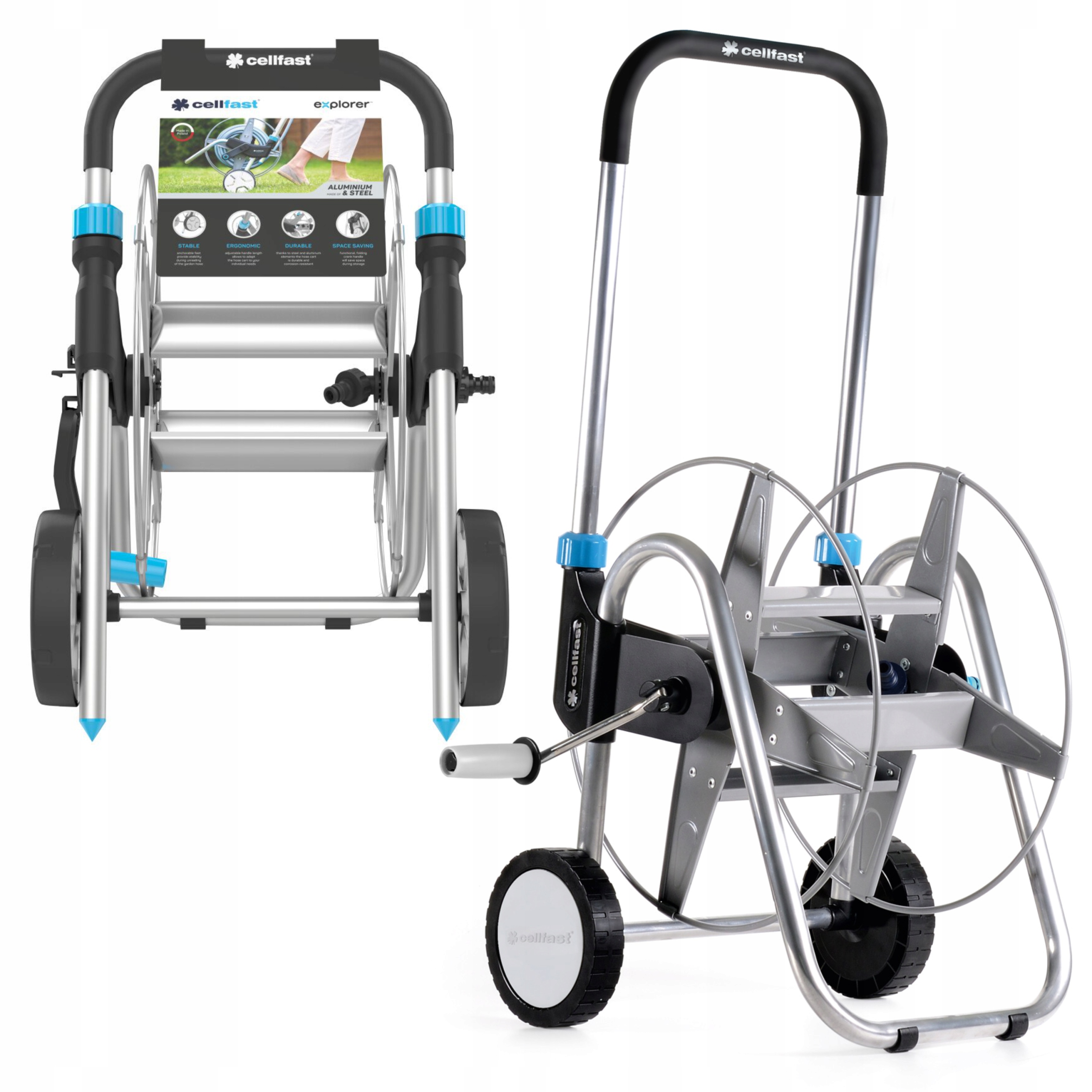 CELLFAST WÓZEK METALOWY NA WĄŻ OGRODOWY 3/4''-30M 1/2"-60m EXPLORER ZWIJACZ
