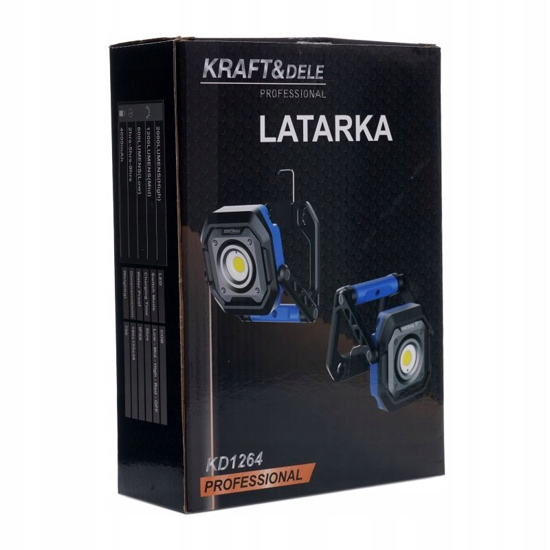 Lampa Warsztatowa LED 2000 LM Bateria 4000m Ah Magnesy USB-C Kraft&Dele