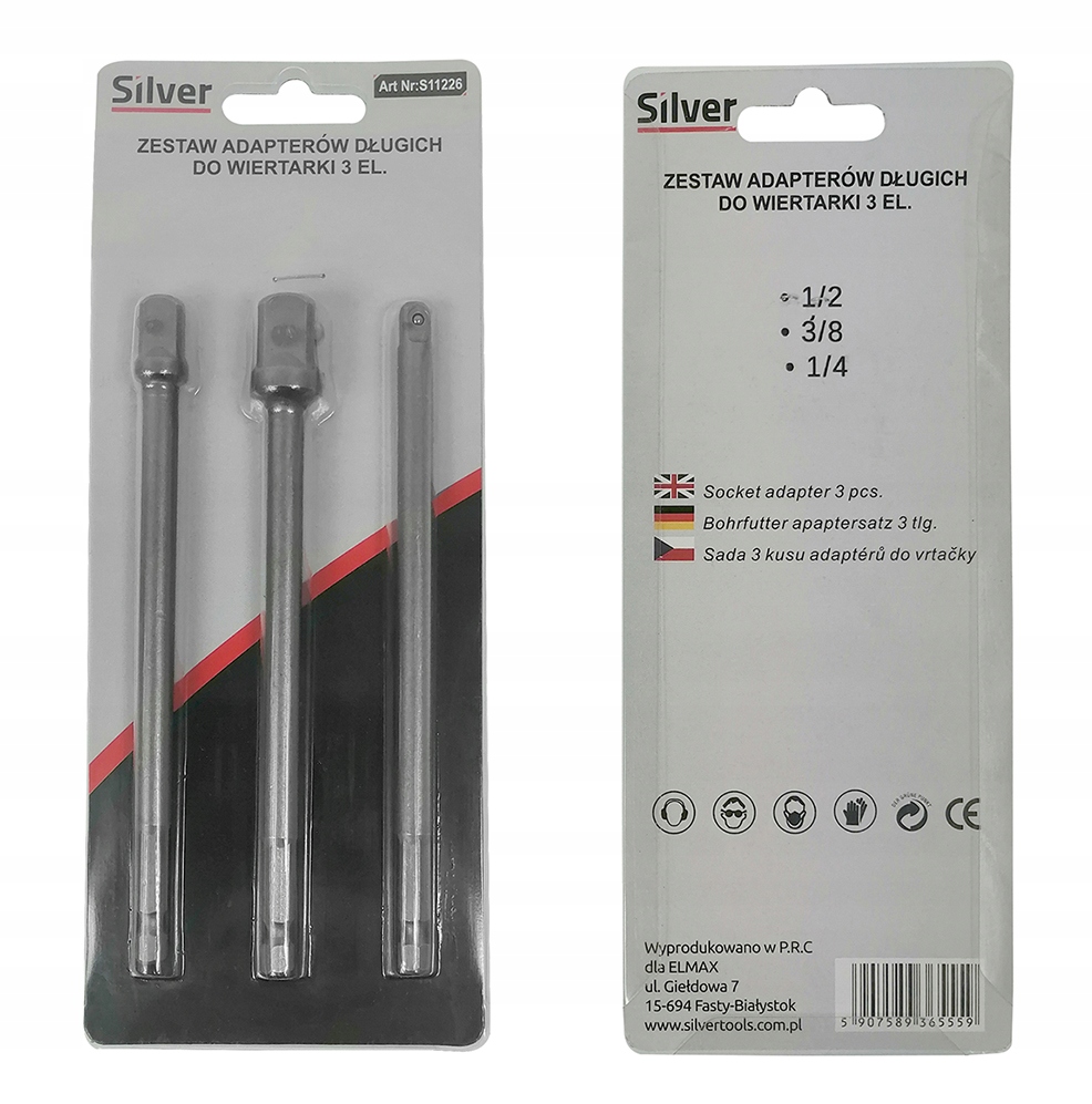 ZESTAW REDUKCJI ADAPTERÓW DŁUGICH DO WIERTARKI WKRĘTARKI 1/2 3/8 1/4 150 MM