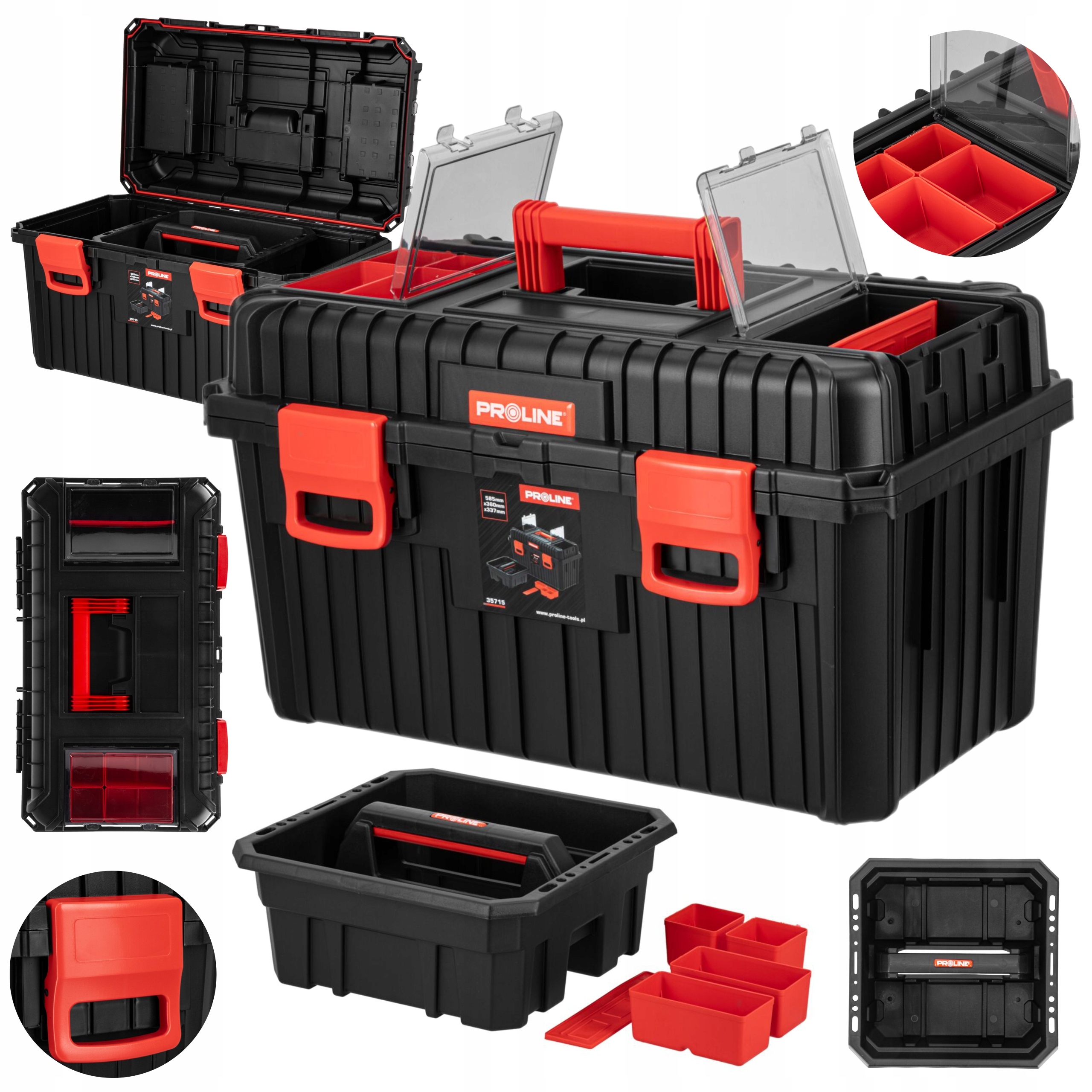 PROLINE SKRZYNKA NARZĘDZIOWA Z 2 KLAMRAMI ABS 585x360x337mm TACKA 35715
