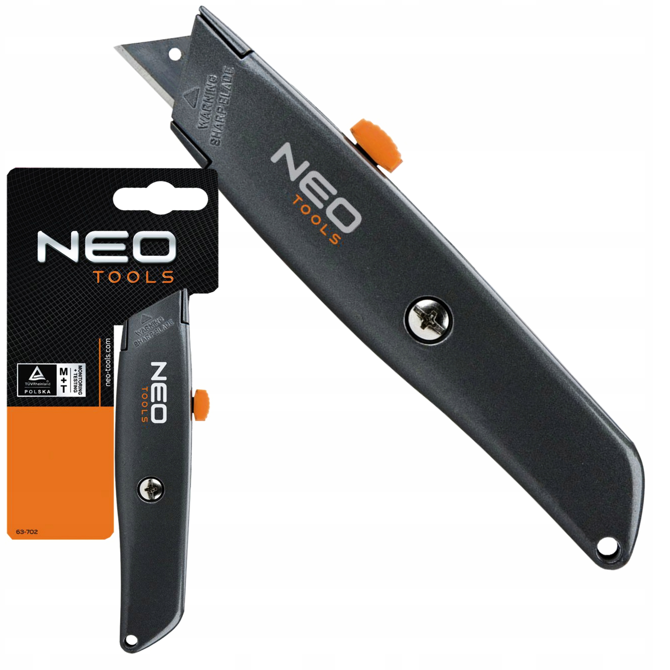 NEO TAPECIAK NÓŻ NOŻYK Z OSTRZEM TRAPEZOWYM CHOWANYM METALOWY KORPUS 63-702
