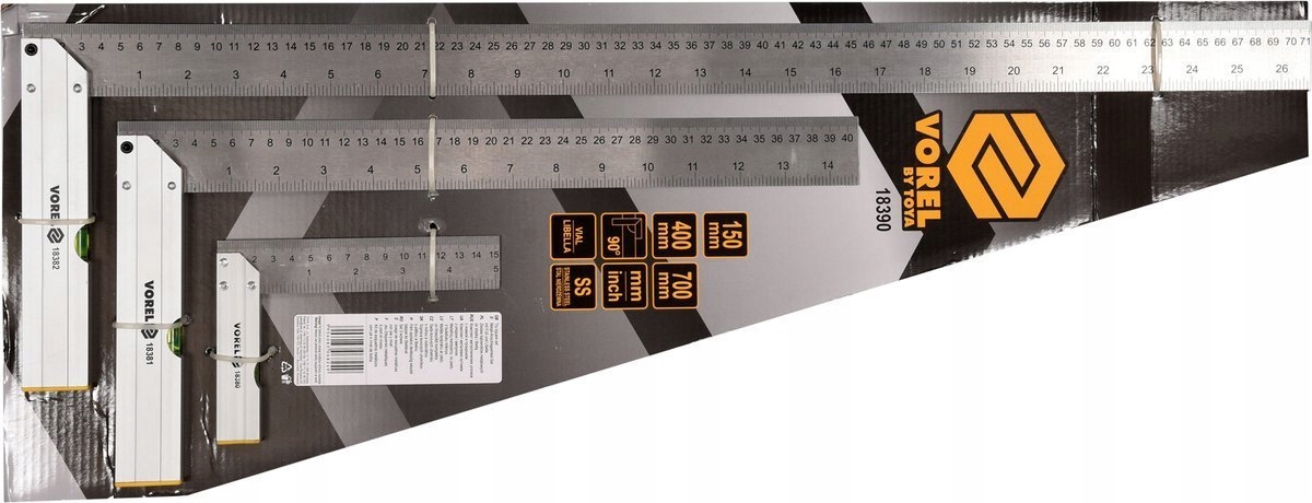 ZESTAW KOMPLET KĄTOWNIKI METALOWE ZE STOPKĄ I LIBELLĄ 150/400/700 MM