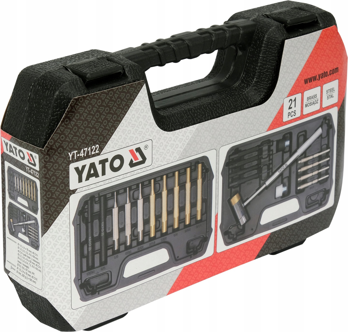 YATO ZESTAW WYBIJAKÓW WYBIJAKI PRECYZYJNE Z MŁOTKIEM 21 SZT. YT-47122