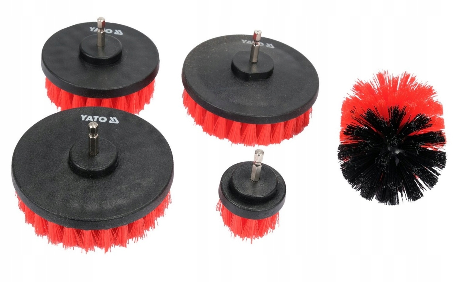 YATO ZESTAW SZCZOTEK SZCZOTKI NA WIERTARKĘ UCHWYT HEX 5 SZT NYLON YT-47777