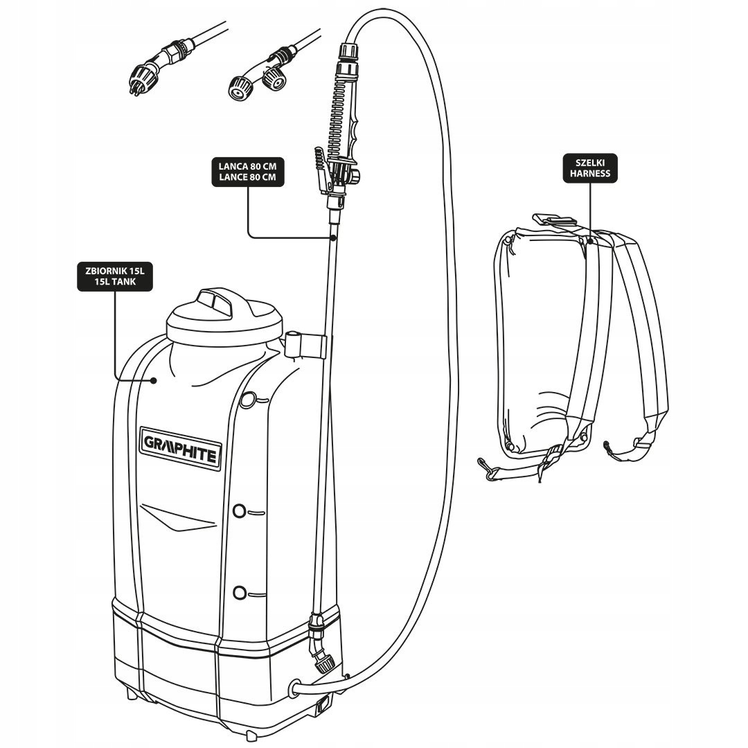 GRAPHITE OPRYSKIWACZ PLECAKOWY AKUMULATOROWY ELEKTRYCZNY 15L 18V+DYSZE 6Ah