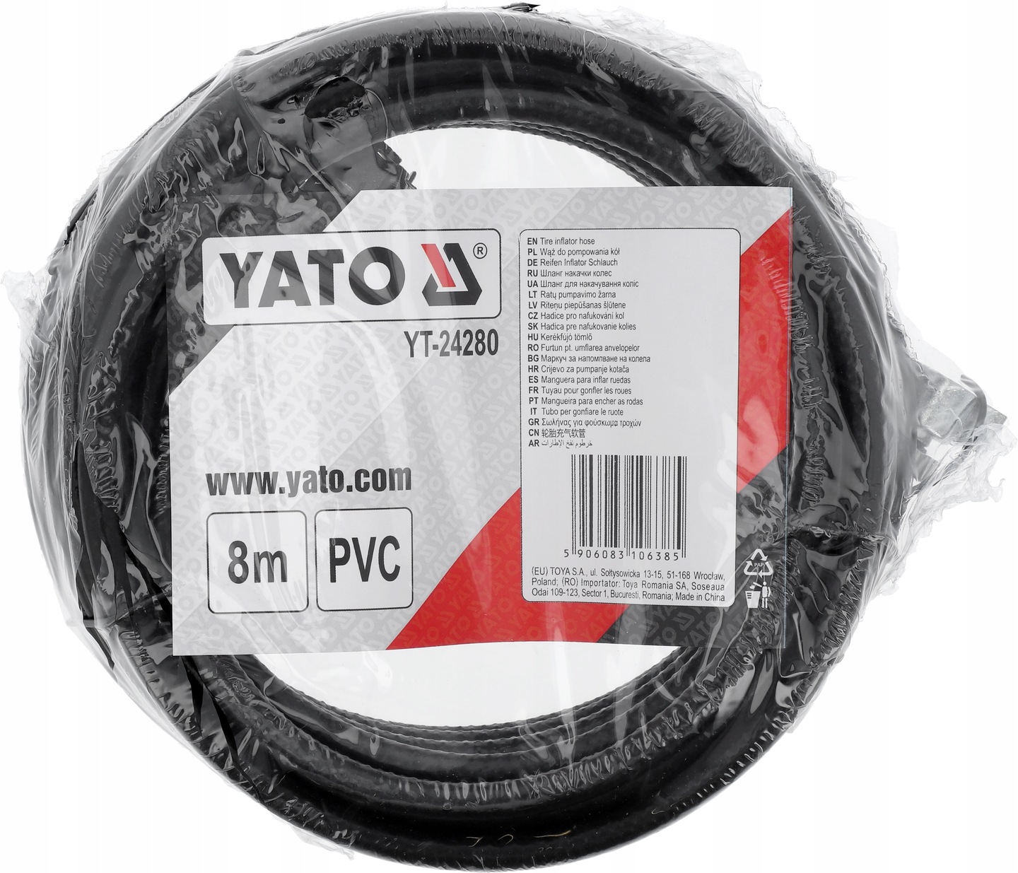 YATO WĄŻ PNEUMATYCZNY 6X10MM 8M 10BAR DO POMPOWANIA KÓŁ ZŁĄCZKI YT-24280