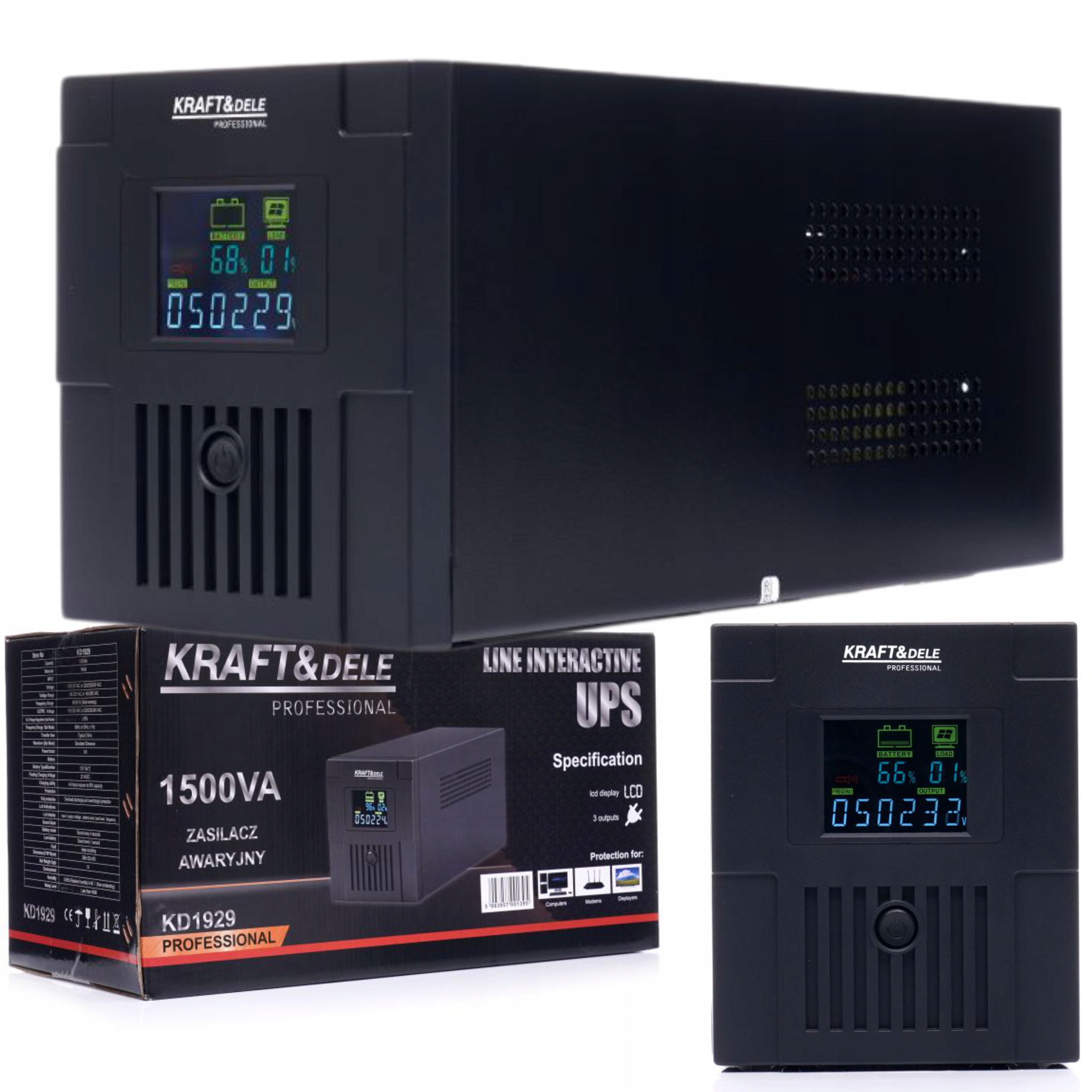ZASILANIE UPS AWARYJNE 900W LCD PIECA POMPY 1500VA KOMPUTERA BATERIA 7Ah