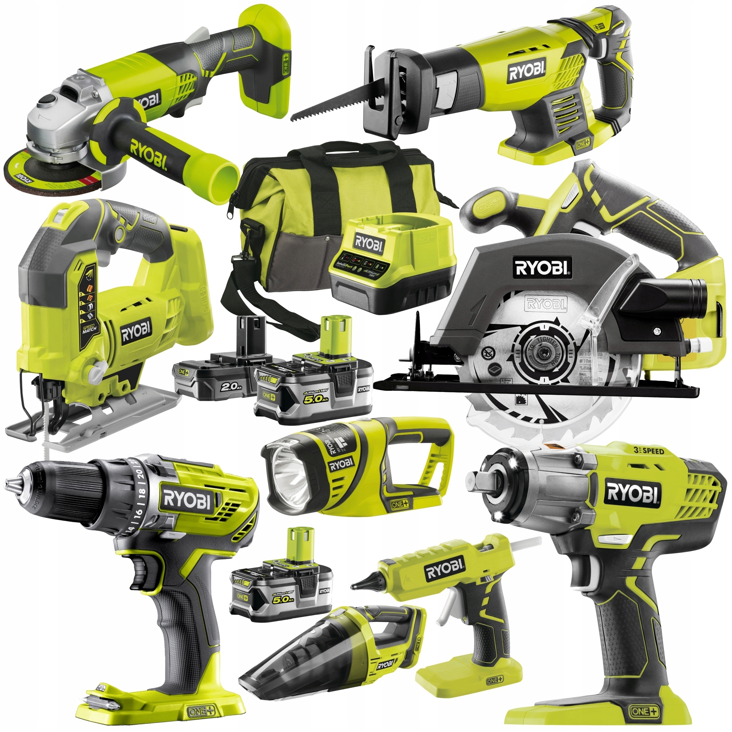 RYOBI ZESTAW COMBO 9 NARZĘDZI 18V 3x BATERIA