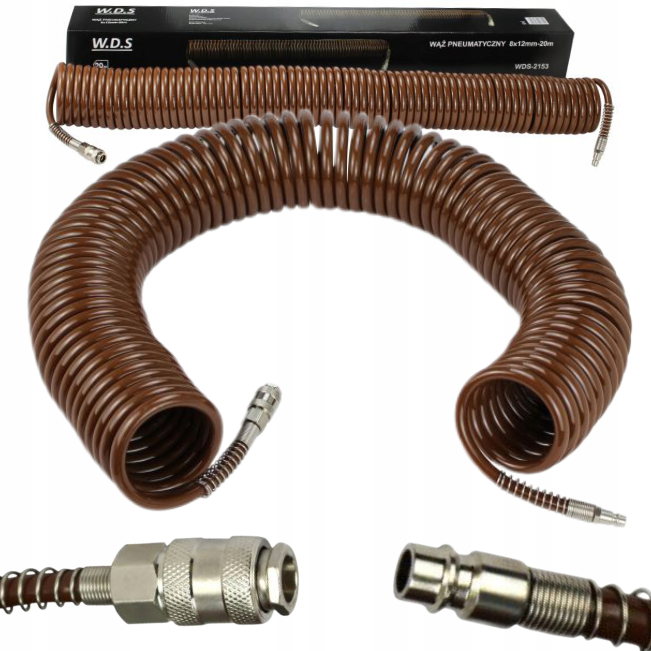 WĄŻ PNEUMATYCZNY DO KOMPRESORA 8X12MM 20M 8 BAR SPIRALNY KRAFT&DELE WDS2153