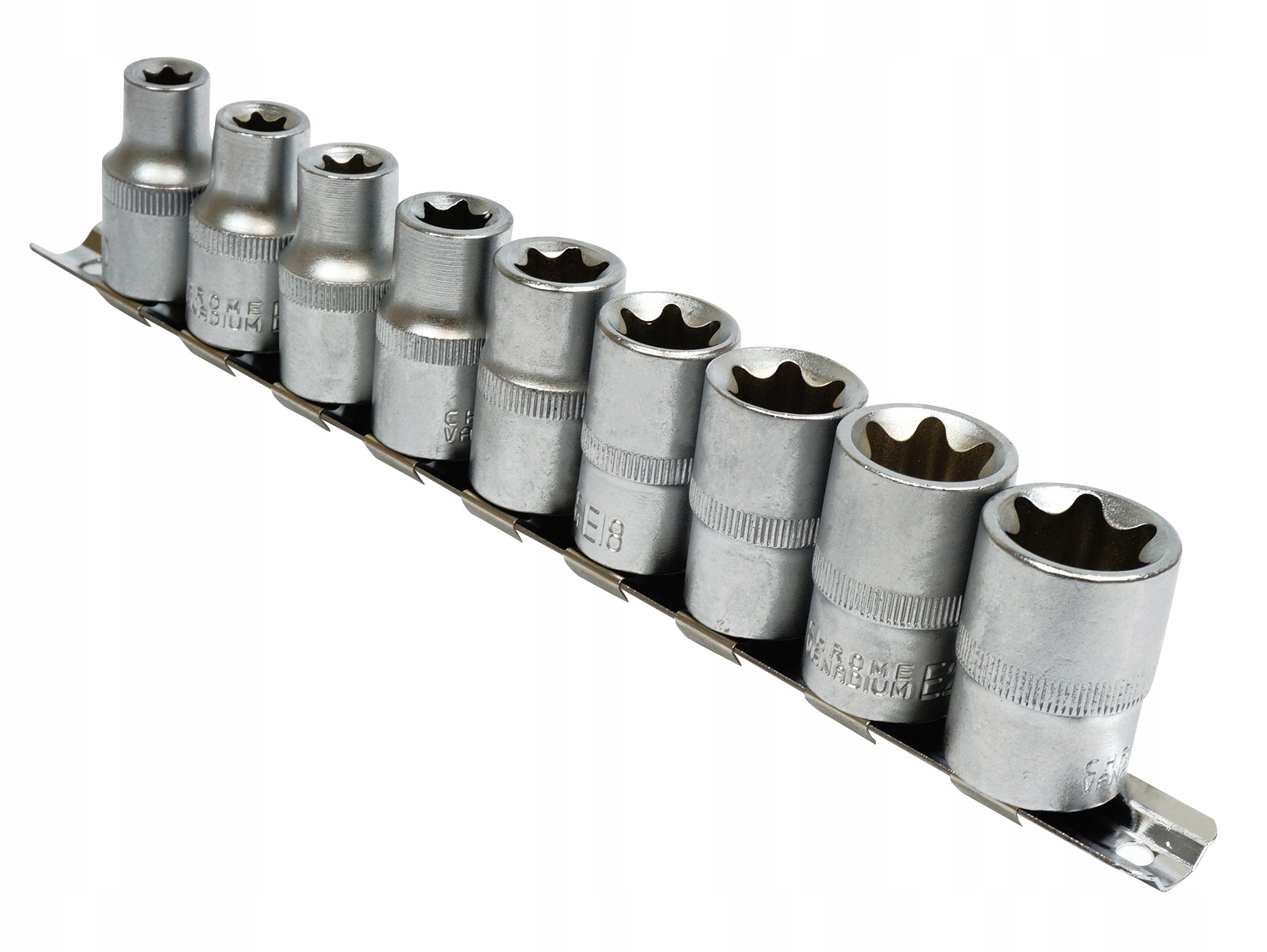 KOMPLET NASADEK TORX NA GRZECHOTKE 1/2" E10-24 9SZTUK NA TAŚMIE S10630