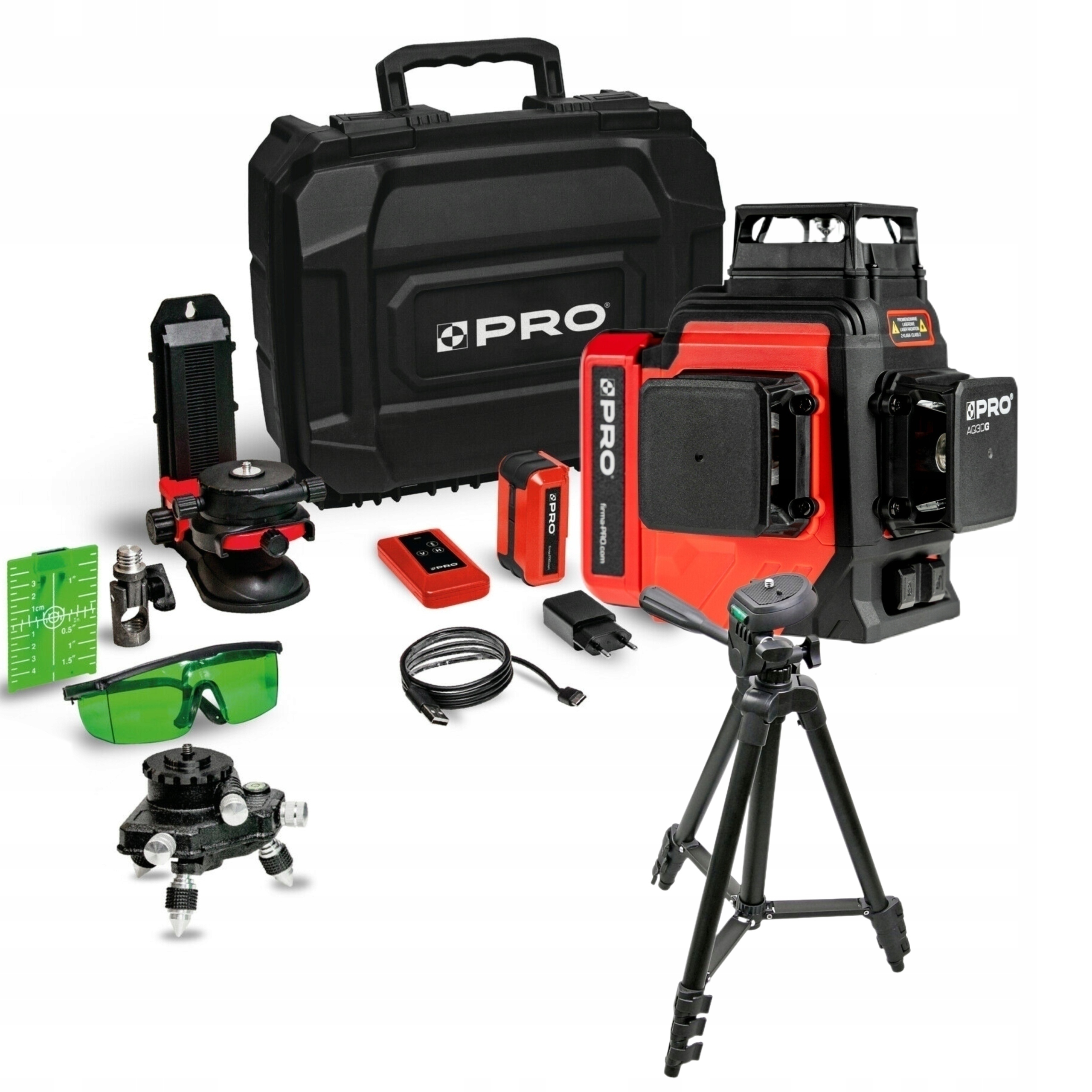 PRO LASER WIELOLINIOWY 3D 3x360° ZIELONA WIĄZKA AQ3DG ZESTAW PLUS + STATYW