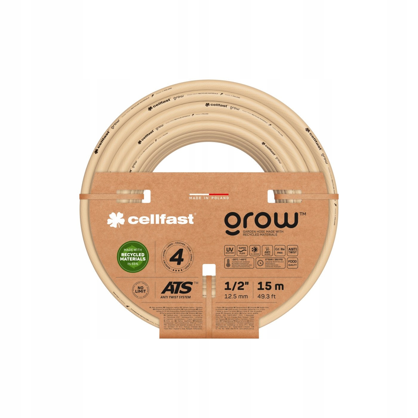 CELLFAST WĄŻ OGRODOWY 27BAR 4-WARSTWOWY 3/4" 15 m GROW 13-520 POLSKI