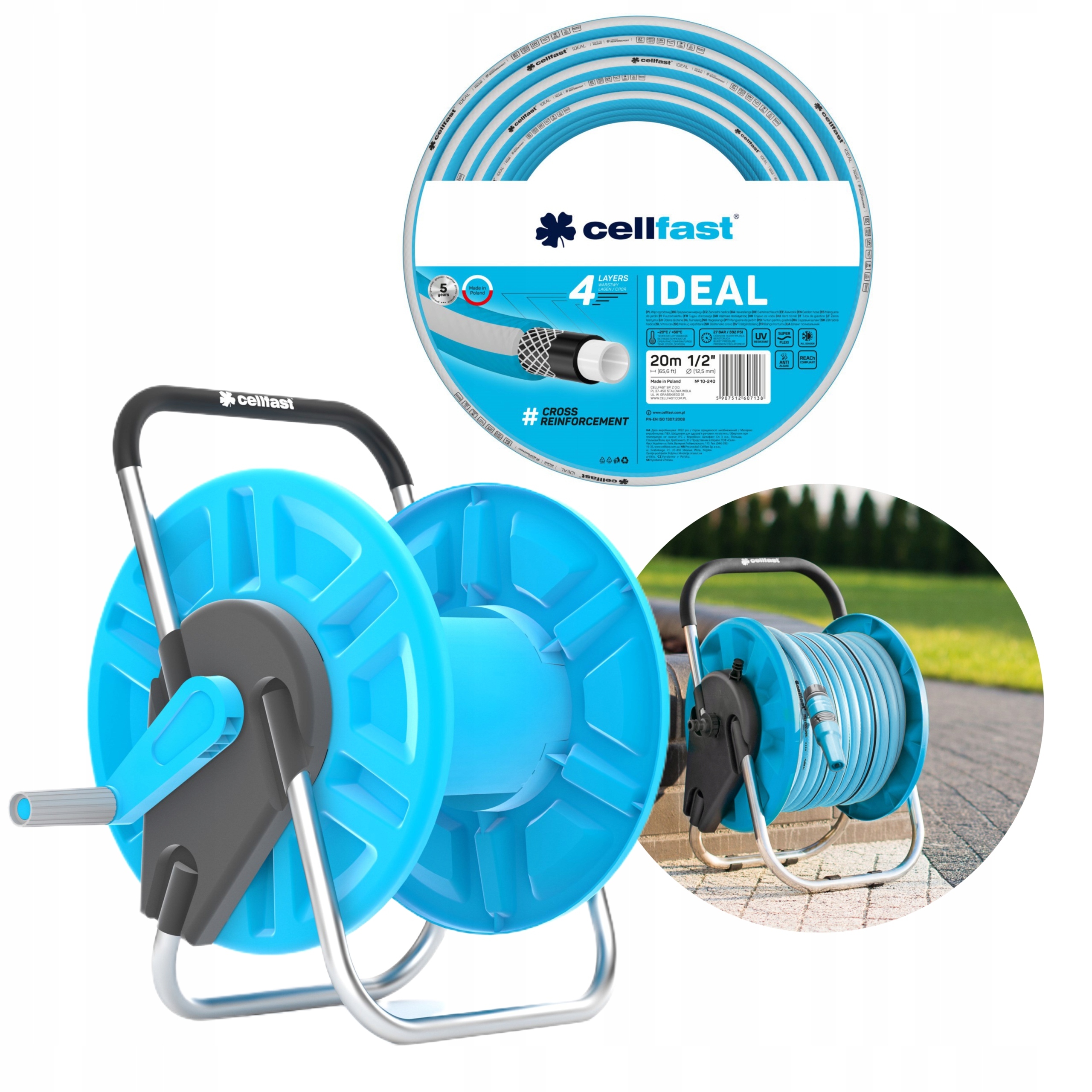 CELLFAST ZESTAW WÓZEK ALUPLUS +WĄŻ IDEAL 1/2" 20M