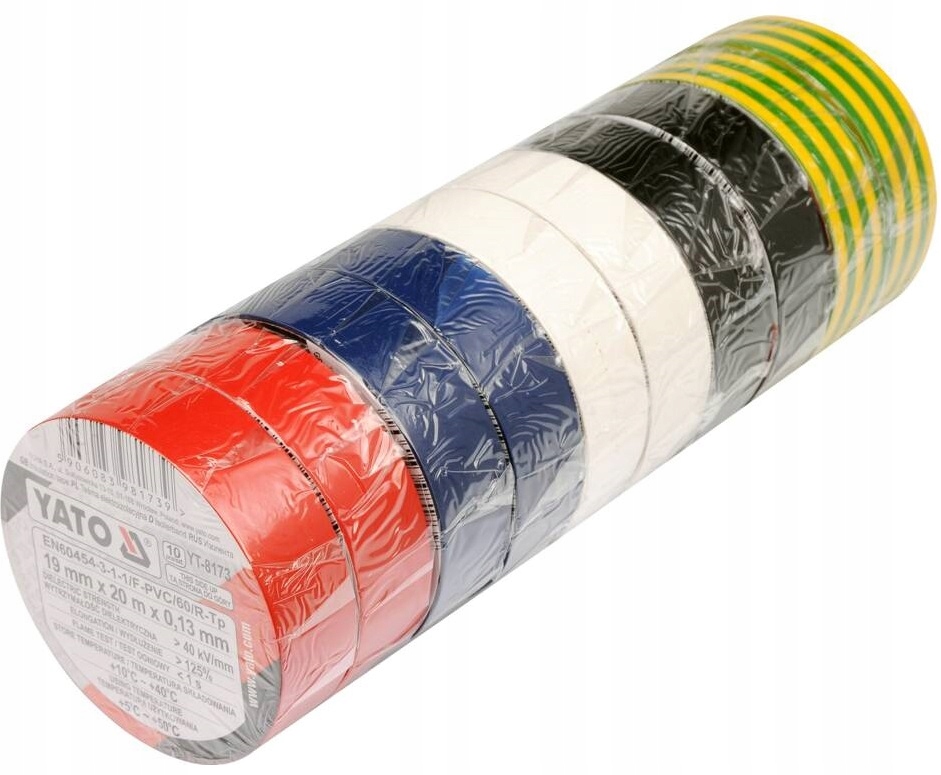 YATO TAŚMY IZOLACYJNE PCV/PVC 19MMX20MX0,13MM, MIX KOLOR KPL 10 SZT YT-8173