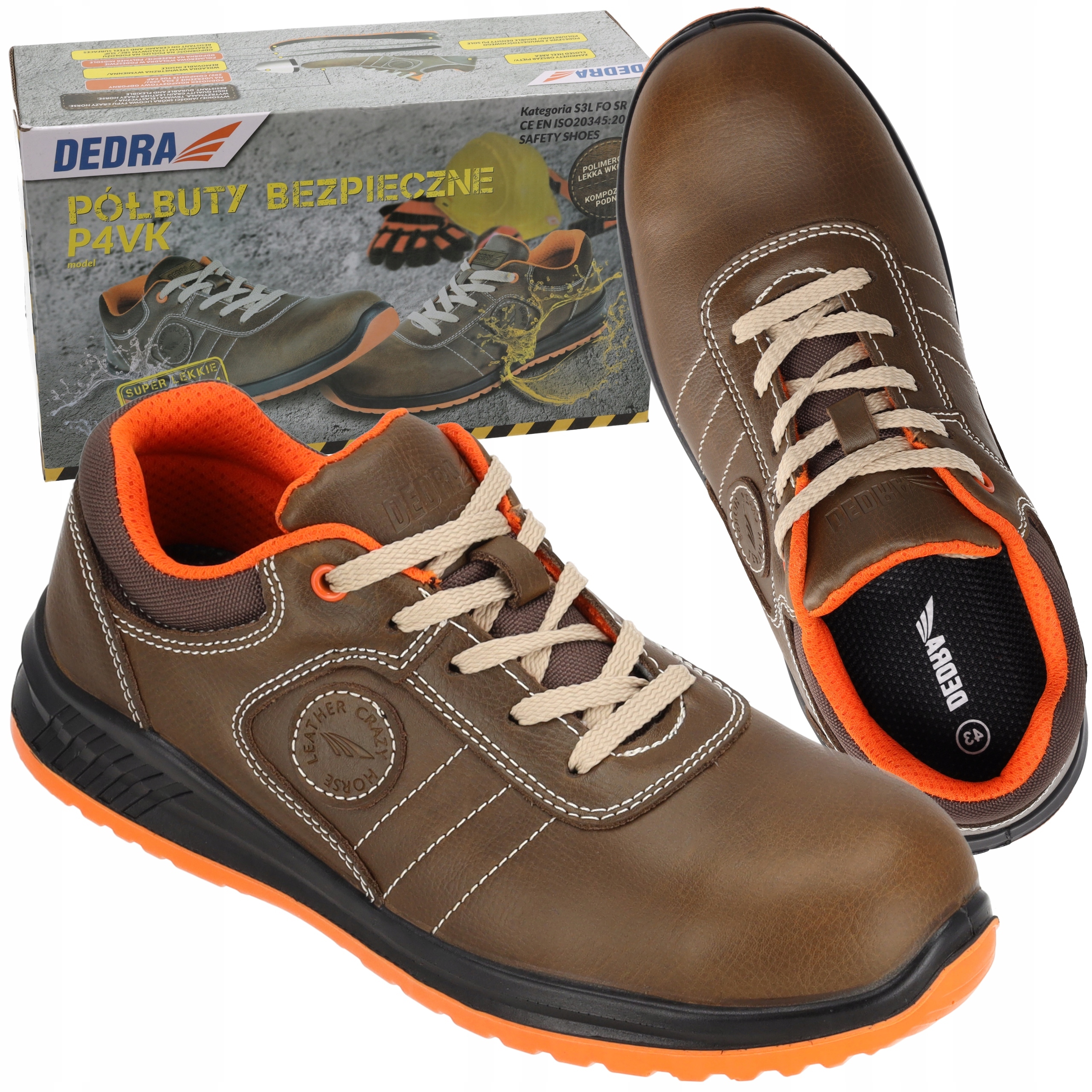 DEDRA PÓŁBUTY ROBOCZE BUTY BHP CRAZY HORSE PODNOSEK S3 SRC BH9P4VK ROZM 43