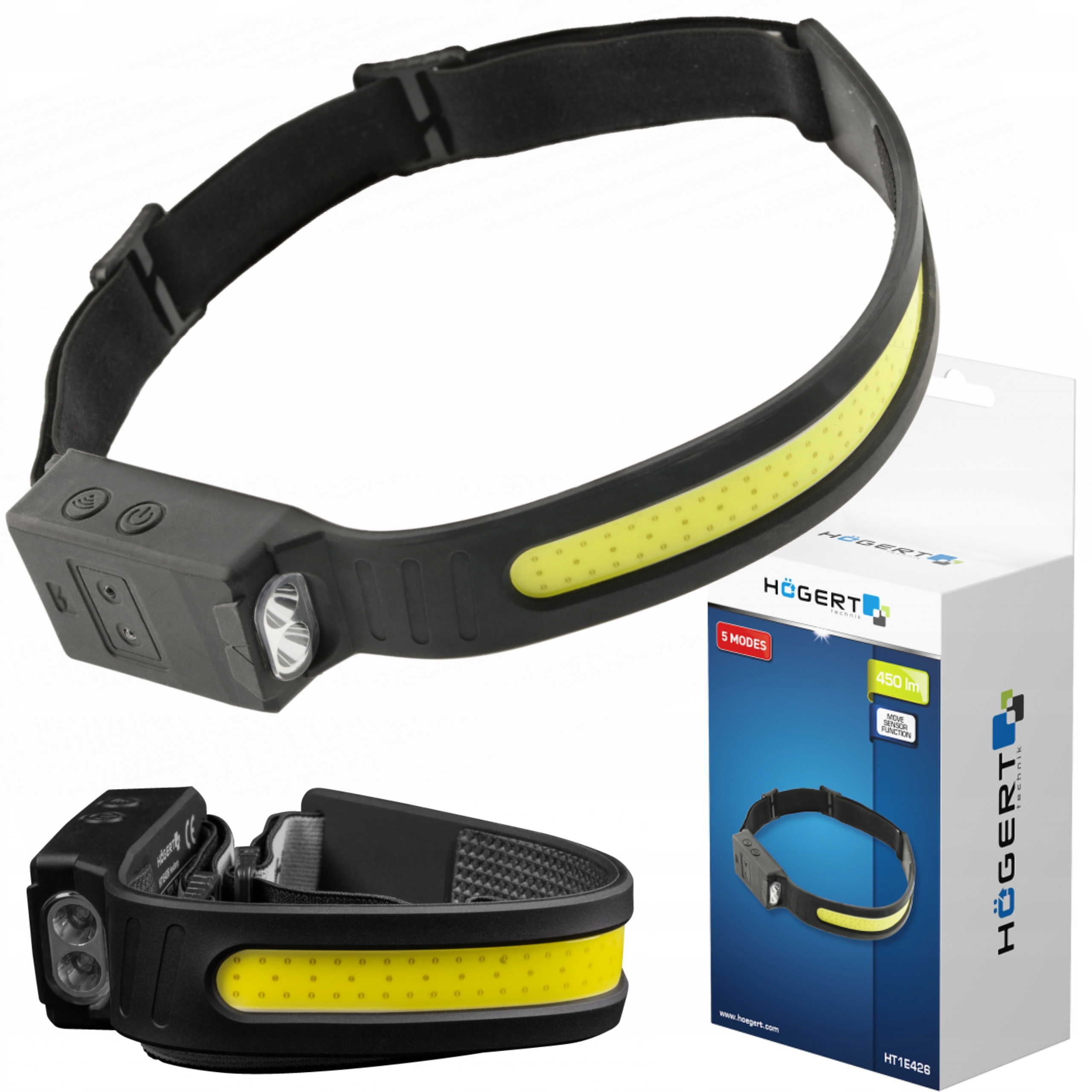 HOEGERT LATARKA CZOŁOWA LED COB USB 5TRYBÓW CZOŁÓWKA CZUJNIK RUCHU HT1E426